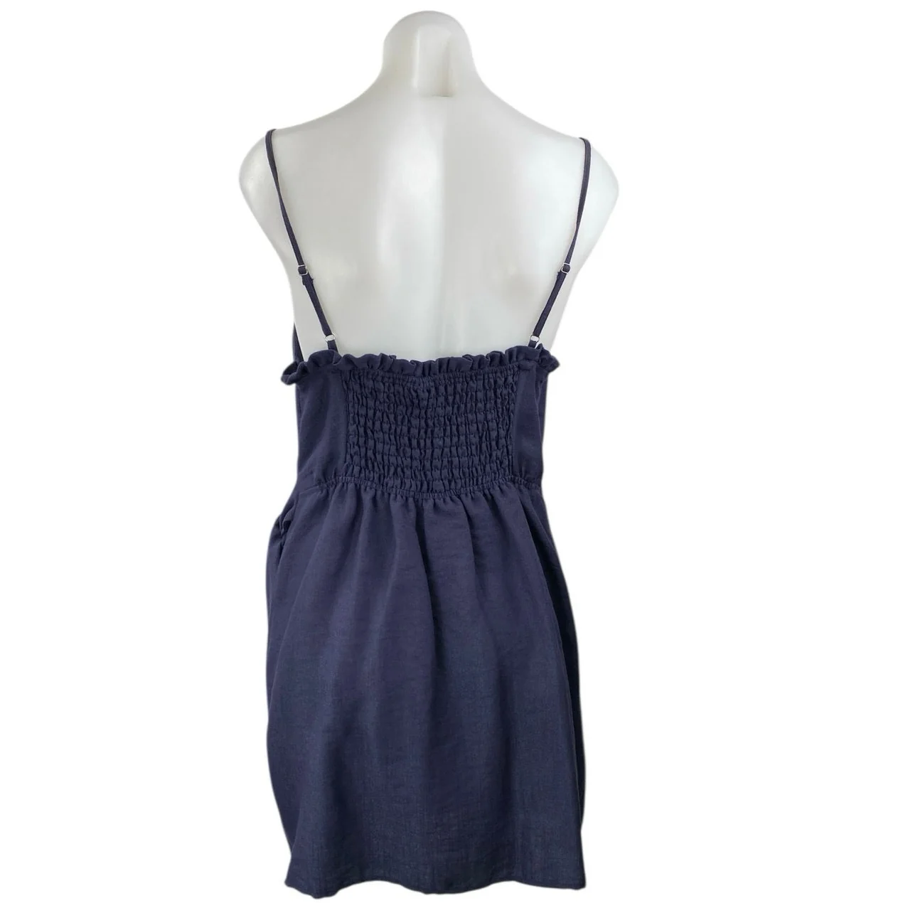 Aqua Women's Navy Blue Sleeveless V Neck Button Tank Cami Mini Wrap Dress Size M - Image 2