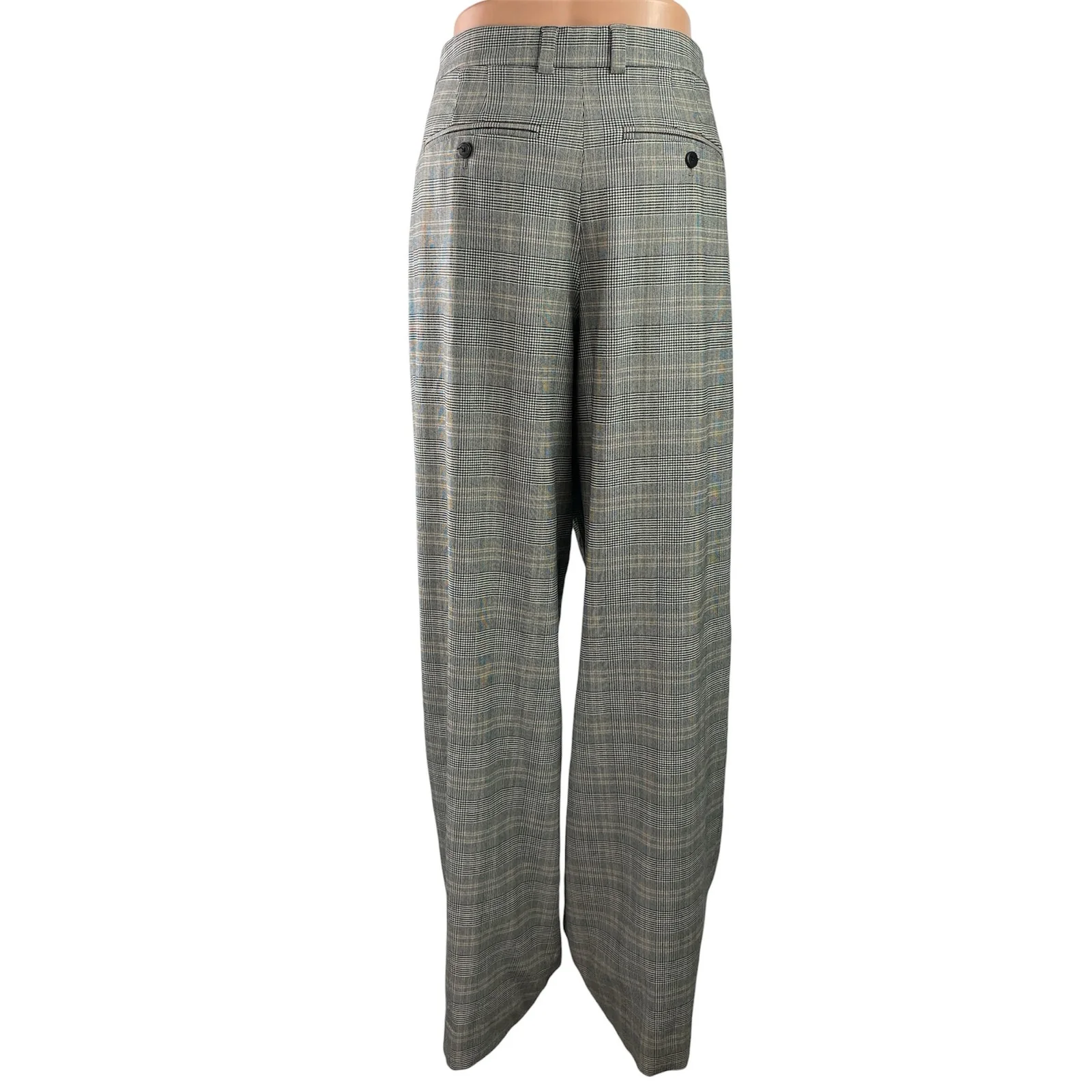 Aritzia Babaton Gray Plaid Checkered Pleated Wide Leg Trousers Dress Pants Sz 10 - Image 3