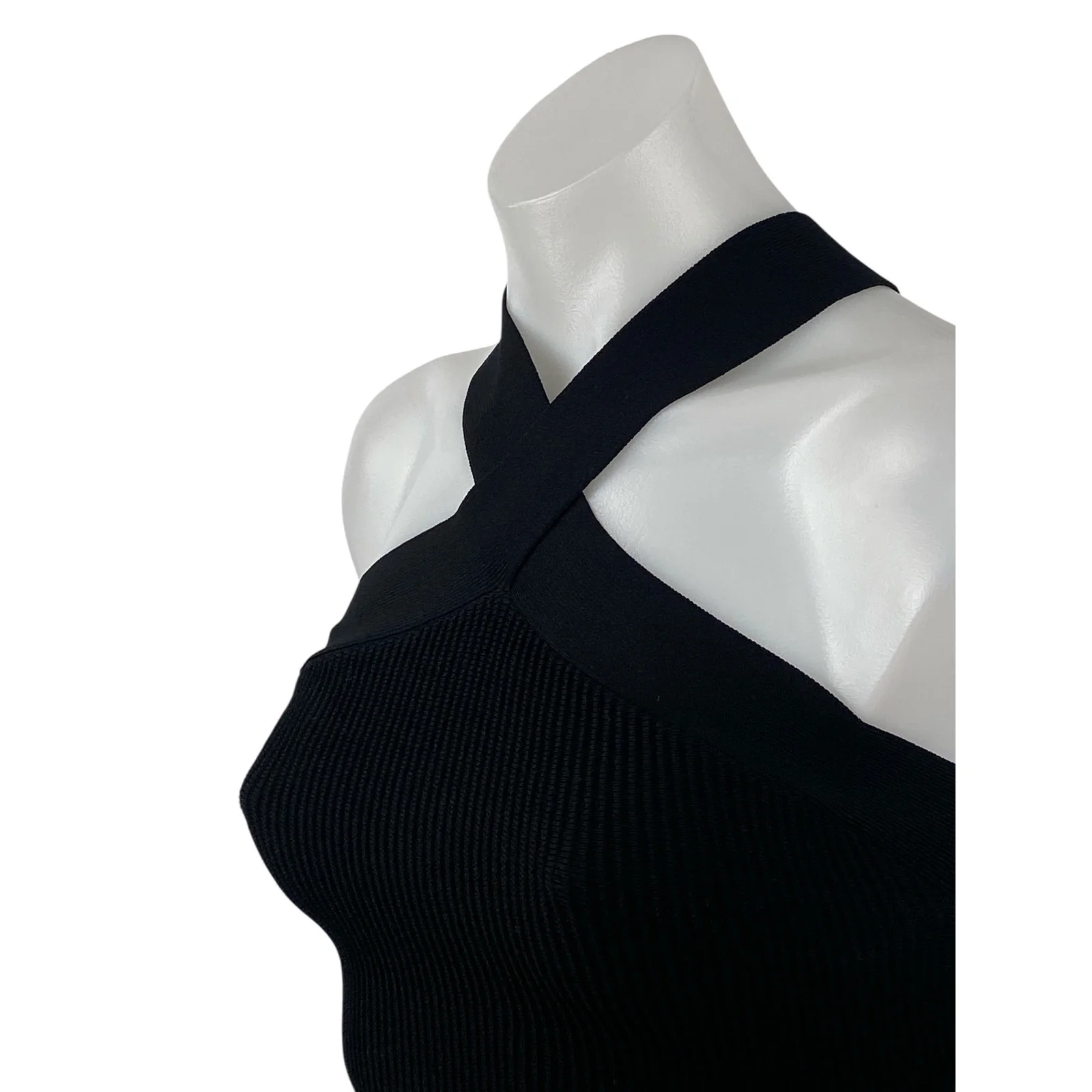 Aritzia Babaton Womens Black Cross Strap Sleeveless Ribbed Knit Crop Top Size XS - Image 3