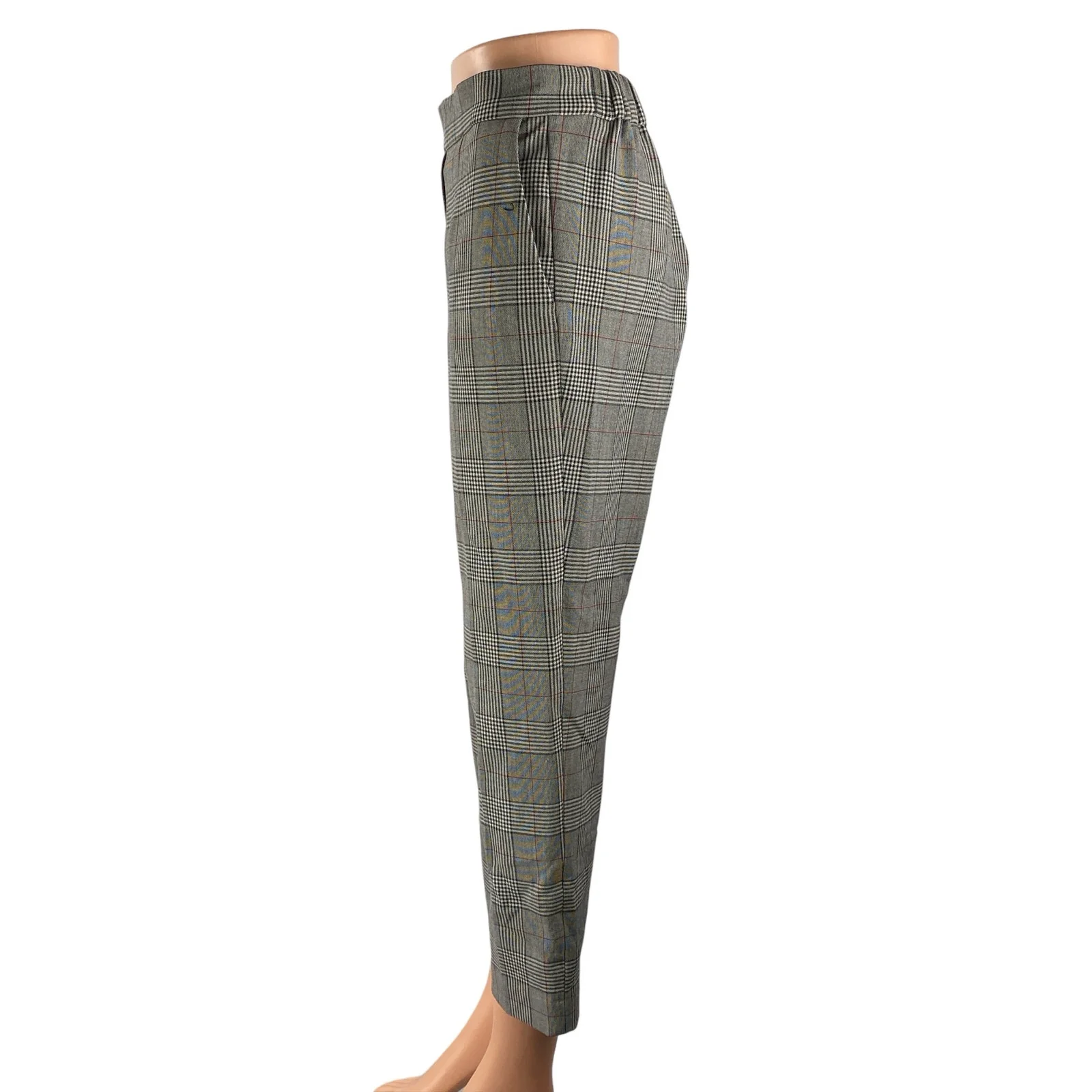 Aritzia Babaton Women's Gray Plaid High Waisted Straight Leg Trousers Pants Sz 4 - Image 3