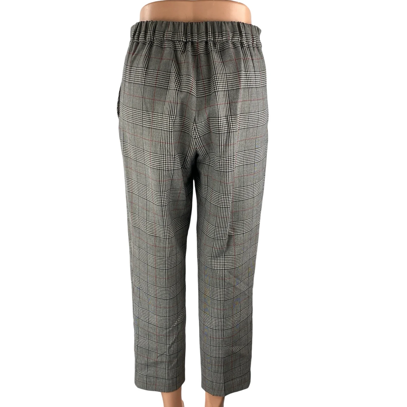 Aritzia Babaton Women's Gray Plaid High Waisted Straight Leg Trousers Pants Sz 4 - Image 4