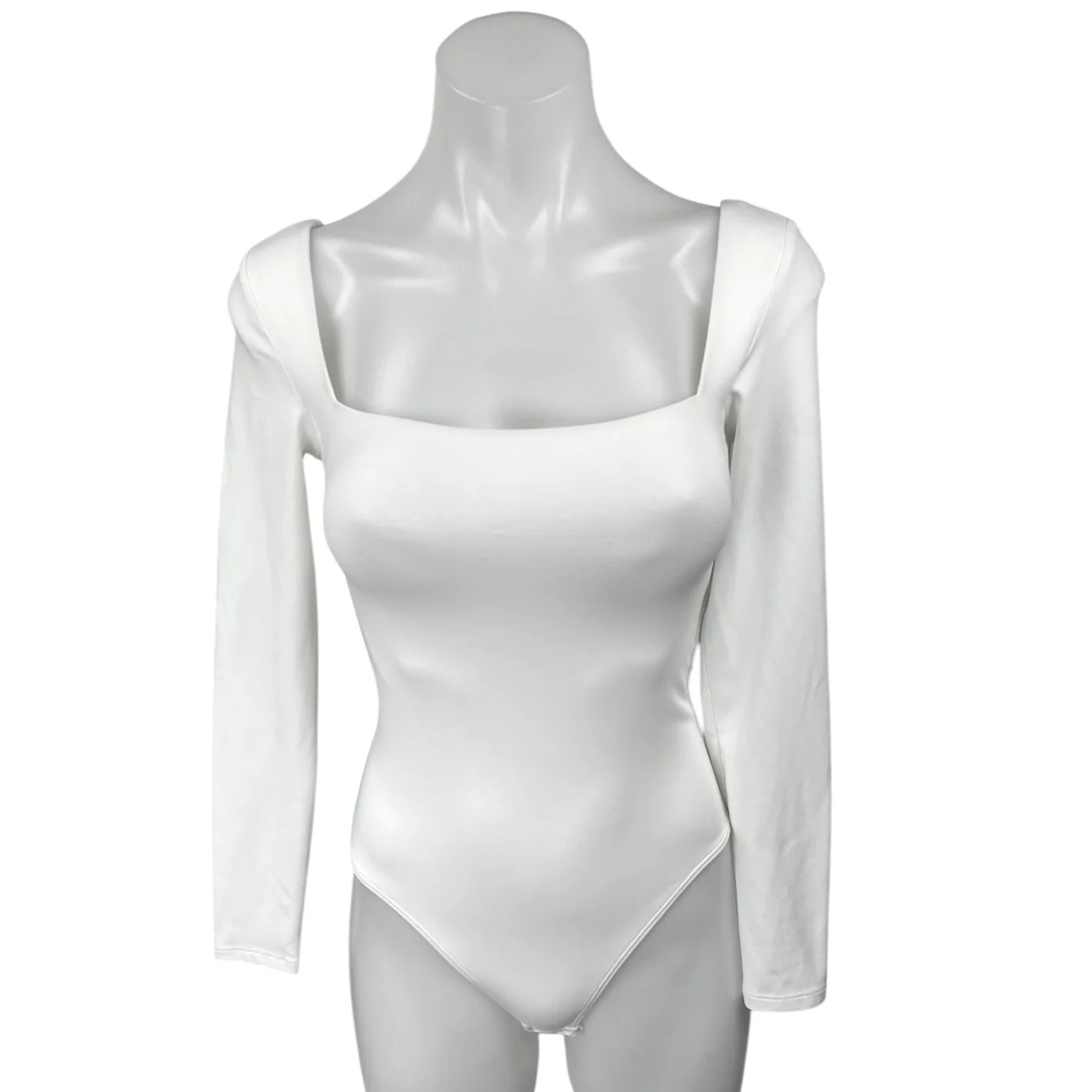 Aritzia Babaton Women's White Long Sleeve Square Neck Thong Bodysuit Top Size S