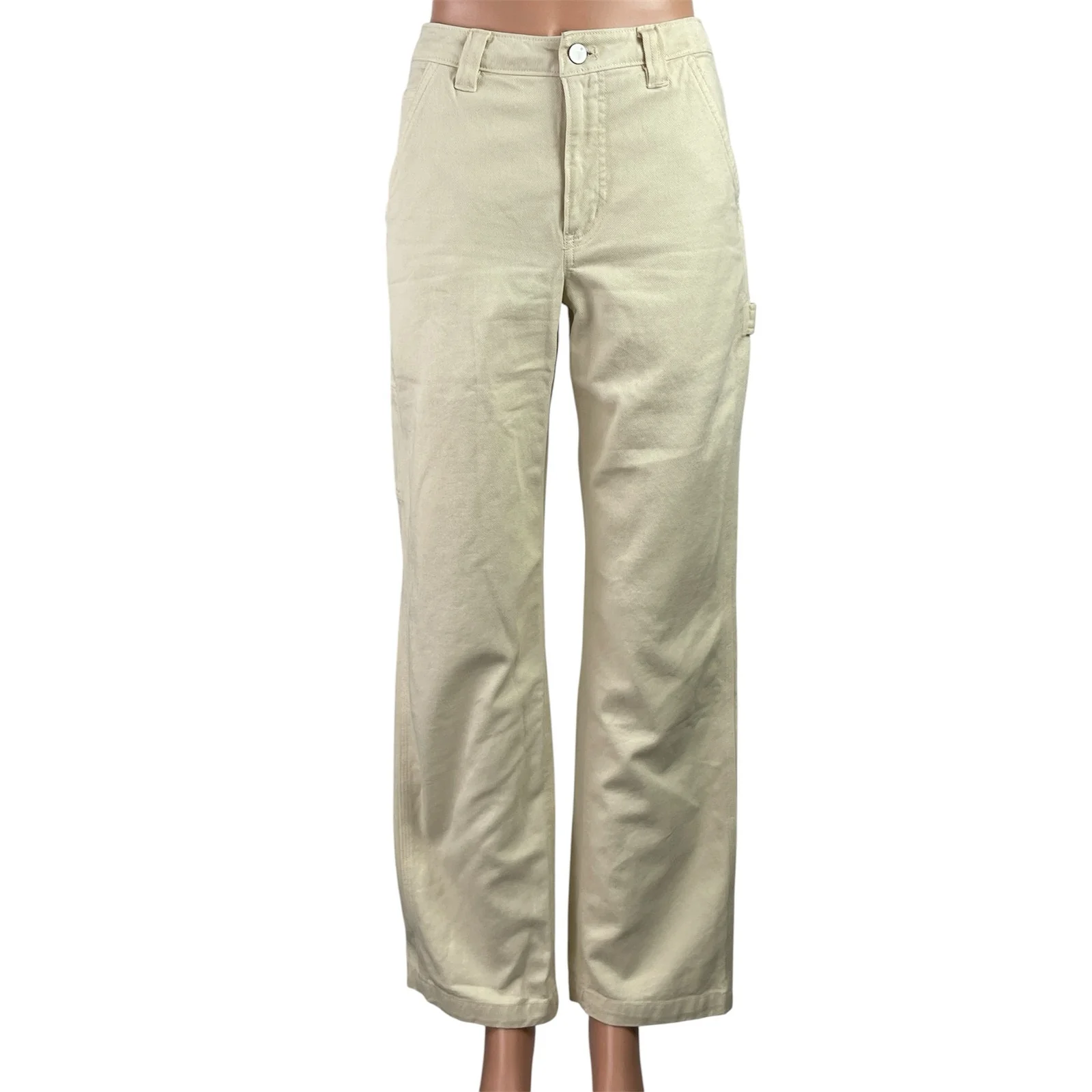 Aritzia TNA Greenwhich Cream Twill Straight High Rise Carpenter Trousers Pants 0