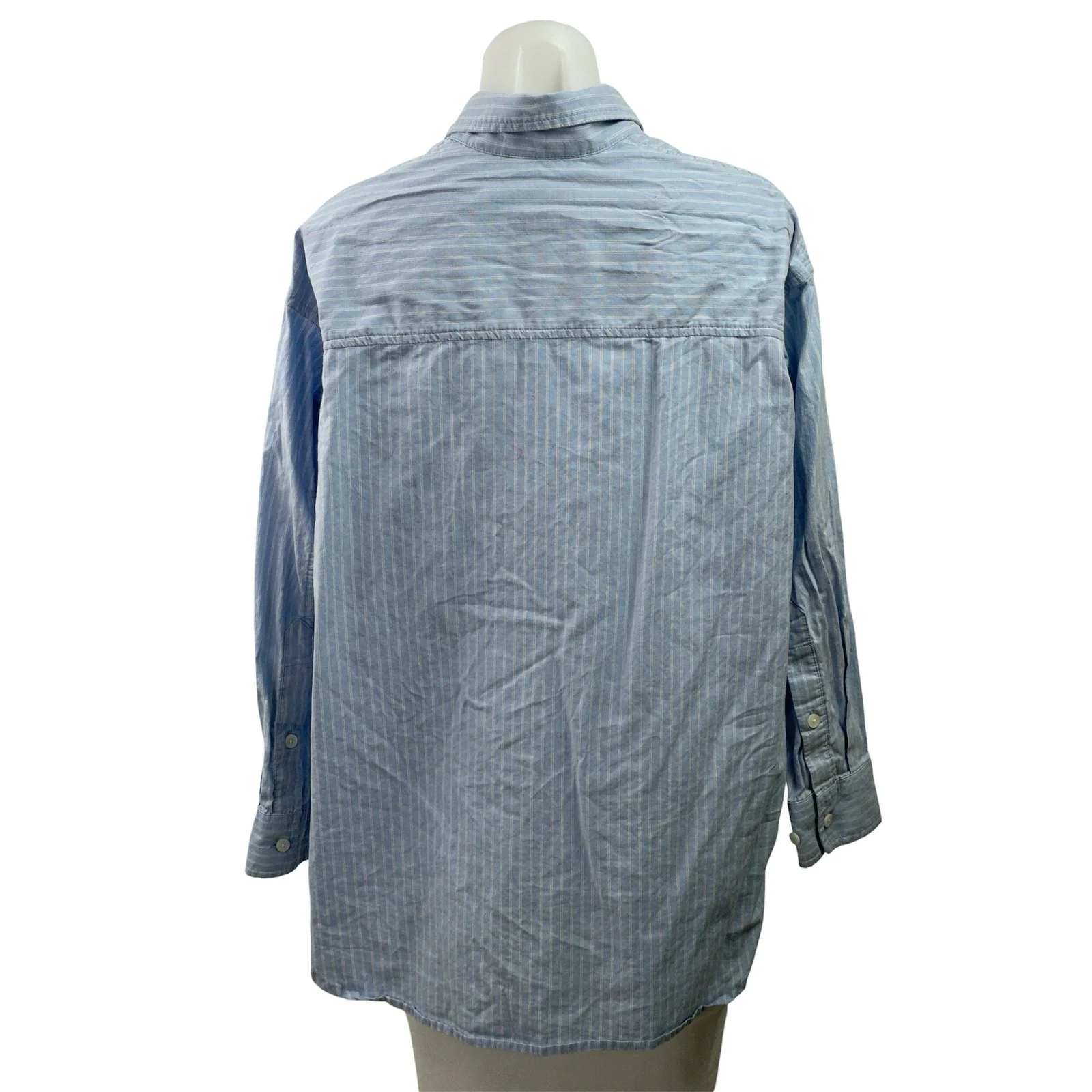 Aritzia Wilfred Blue Striped Long Sleeve Relaxed Curve Hem Button Down Shirt XS - Image 3