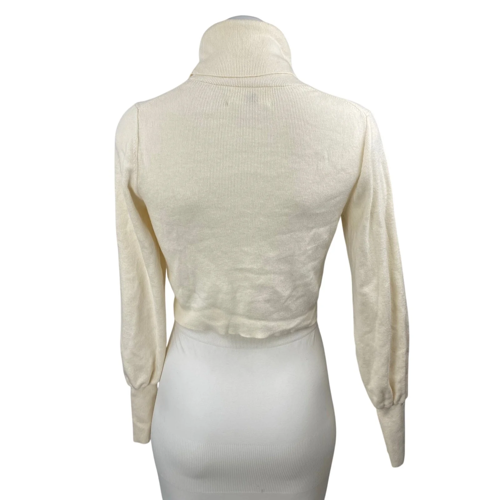 Aritzia Wilfred Cream Wool Turtleneck Knit Long Sleeve Cropped Sweater Top XXS - Image 4