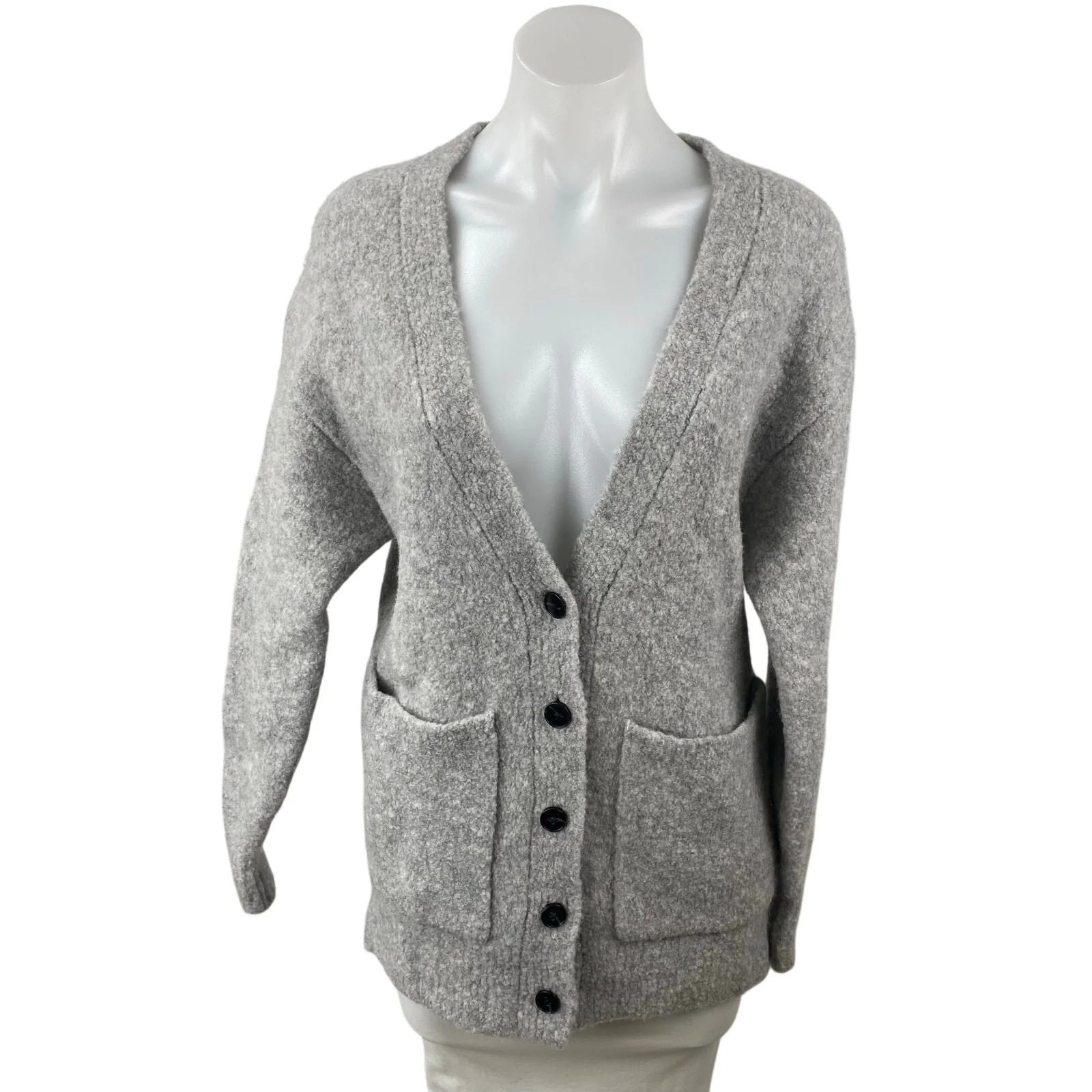 Aritzia Wilfred Dorothy Gray Wool V Neck Long Sleeve Cardigan Sweater Top Sz 2XS