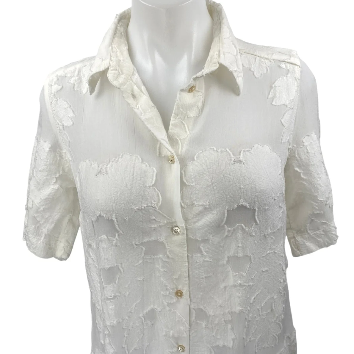 Aritzia Wilfred Hemistiche White Semi Sheer Short Sleeve Mini Shirt Dress Sz XS - Image 4