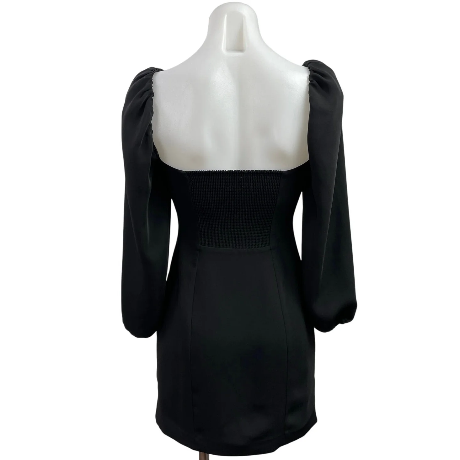 Aritzia Wilfred Novella Black Puff Long Sleeve Slit Mini Shift A-Line Dress Sz S - Image 3