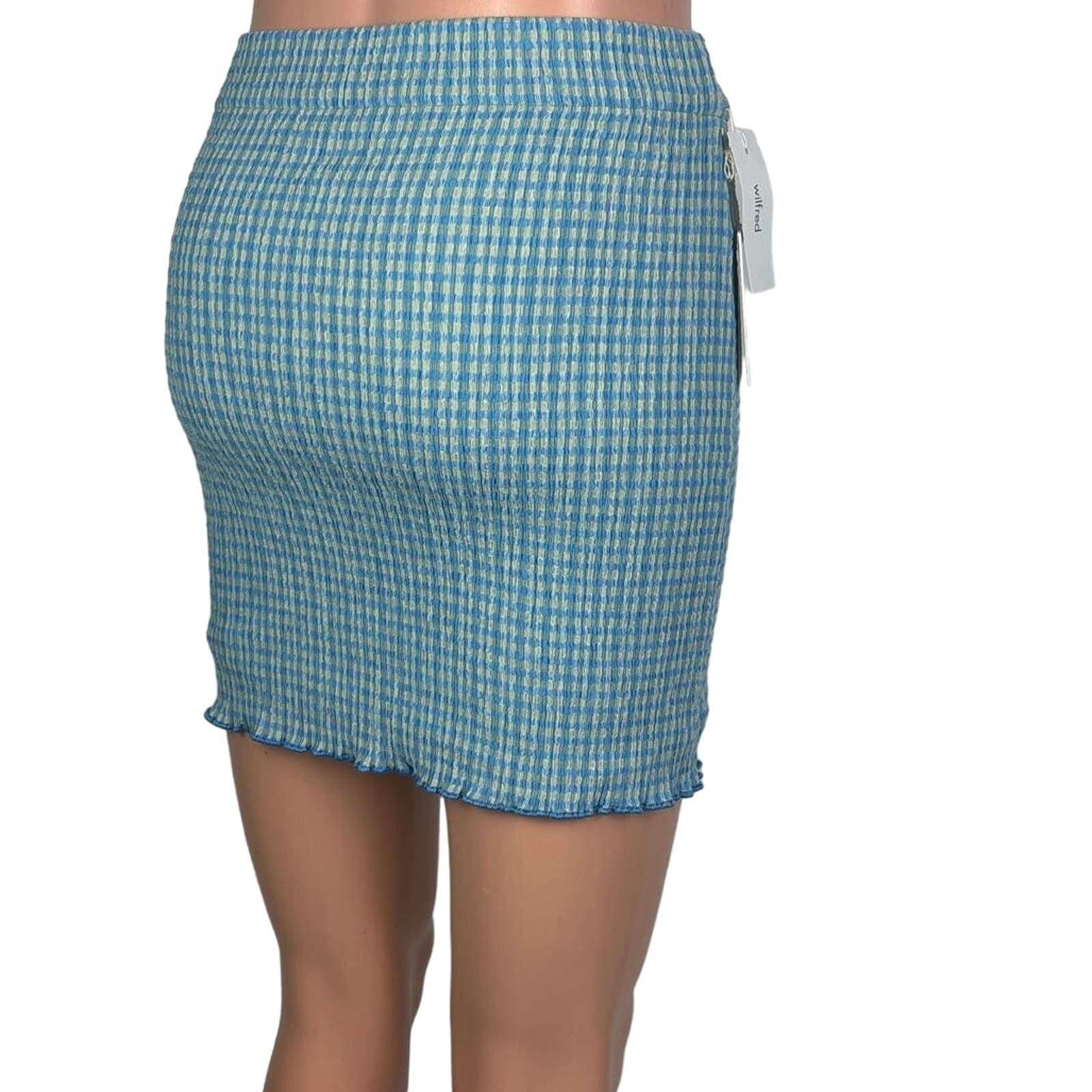 Aritzia Wilfred NWT Blue Yellow Plaid Check High Waist Pull On Mini Skirt Size S - Image 3
