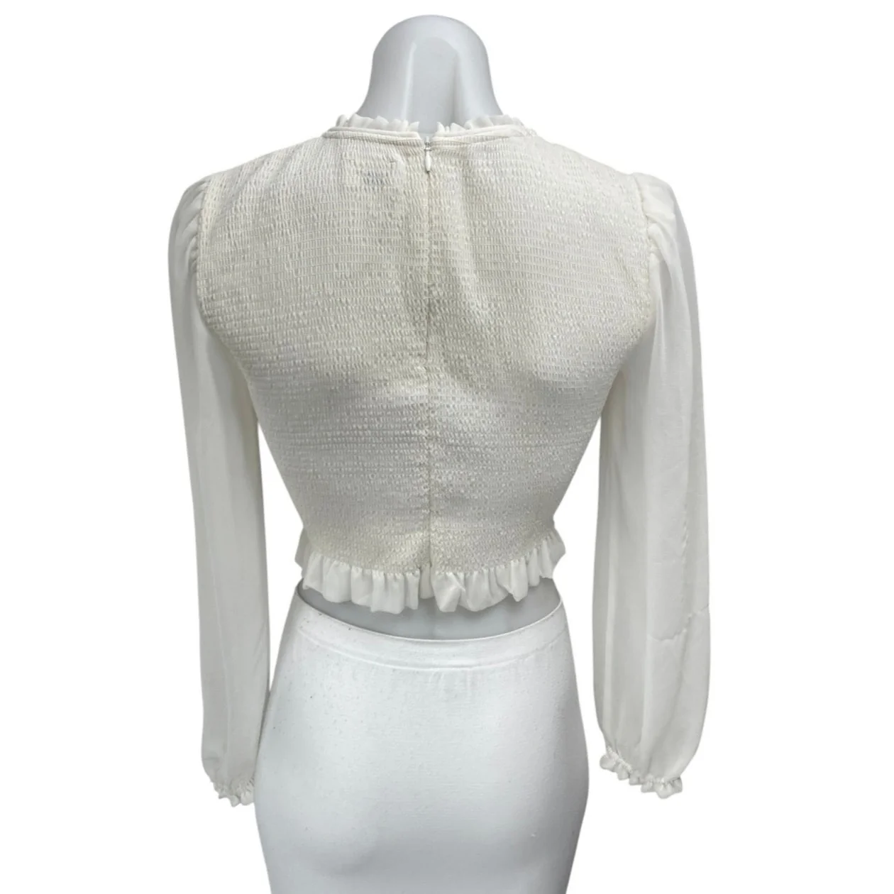 Aritzia Wilfred White Long Balloon Sleeve Smocked Mock Neck Blouse Top Size 2XS - Image 2