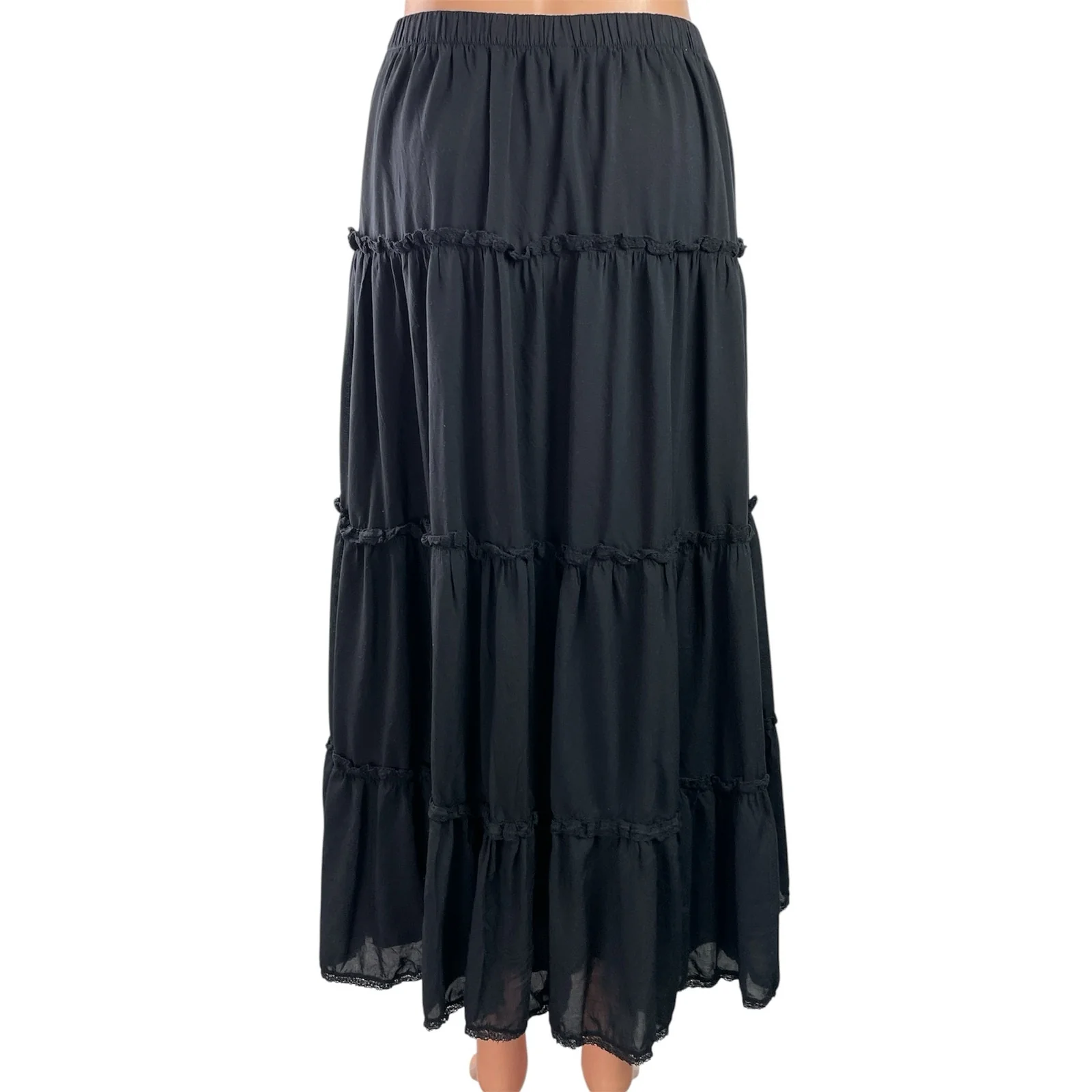Aritzia Wilfred Womens Black Elastic Waist Ruffle Tiered  Mini A-Line Skirt Sz S - Image 3