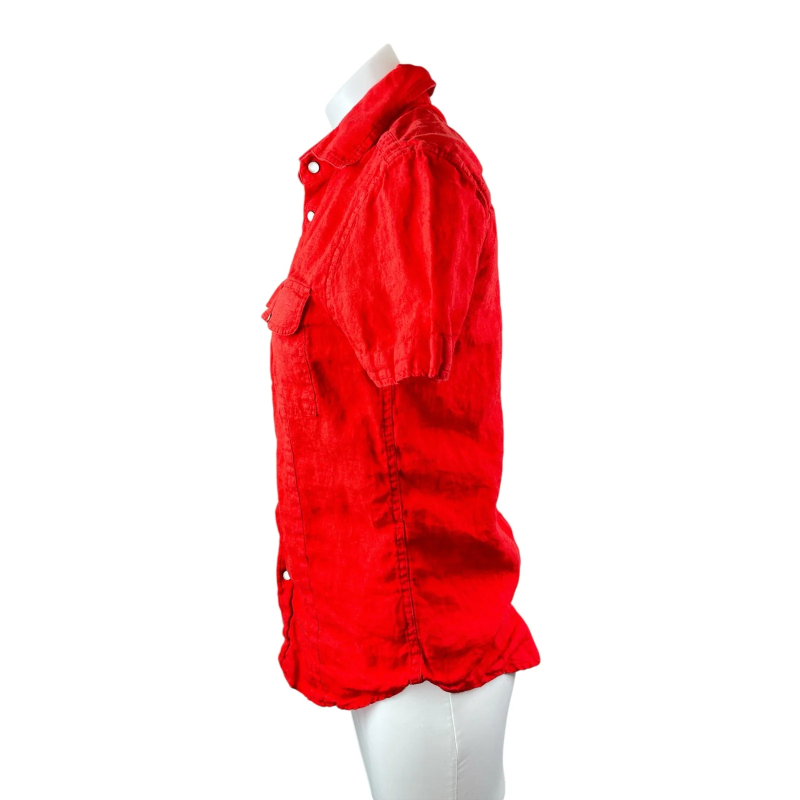 Armani Exchange Red 100% Linen Short Sleeve Pocket Button Down Shirt Top Sz XS - Image 3