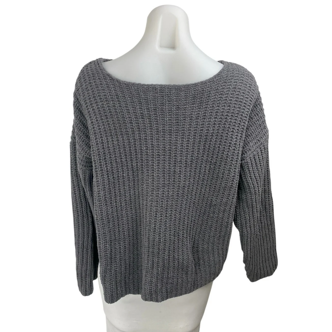 Art Class Women's Gray Chunky Knit Crochet Long Sleeve Crop Sweater Top Size XL - Image 2