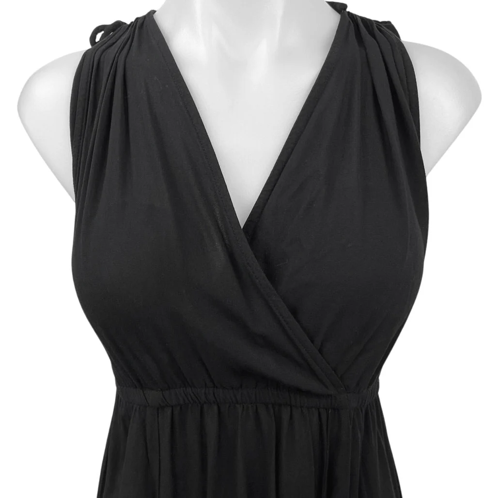 Asos Design Black Faux Wrap V-Neck Sleeveless Elastic Waist Midi Maxi Dress Sz 4 - Image 3