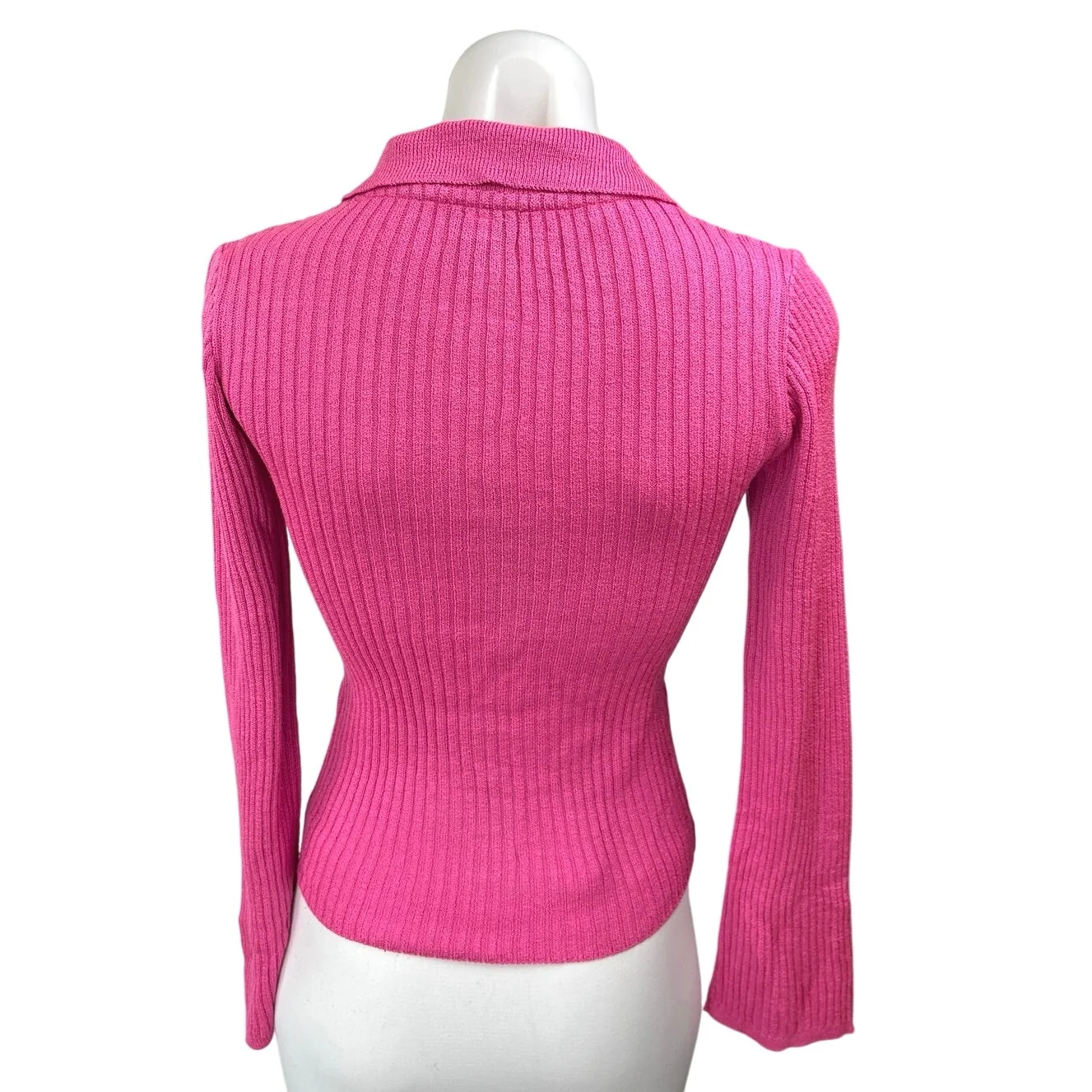 ASOS Design Pink Ribbed Knit Collared Button Down Cardigan Sweater Top Size 2 - Image 2