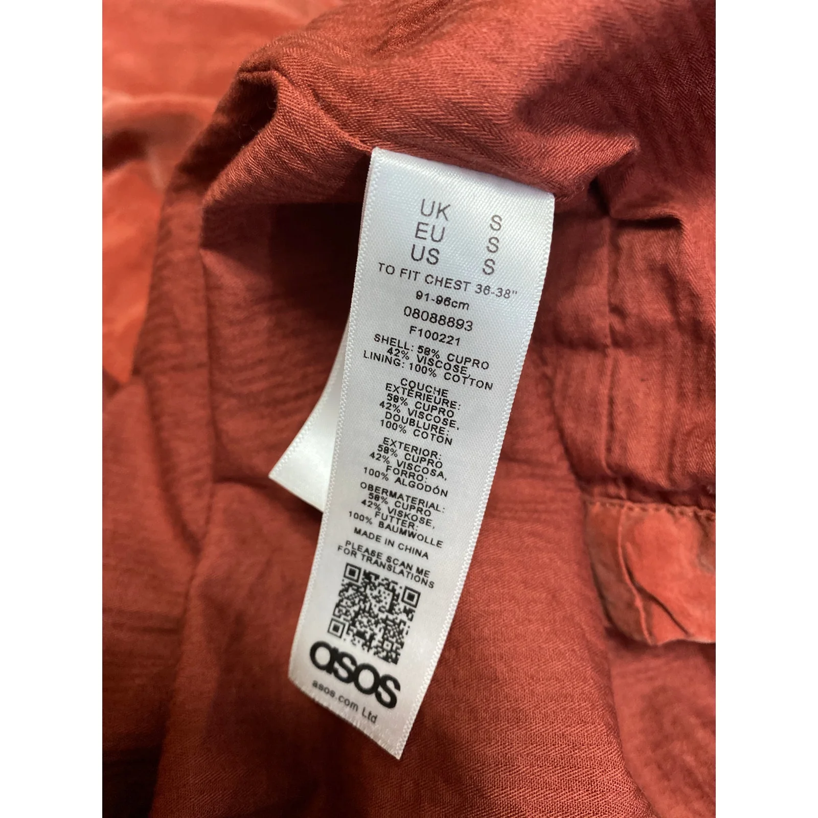 Asos Women's Orange Faux Suede Collared Long Cuff Sleeve Trench Coat Jacket Sz S - Image 4