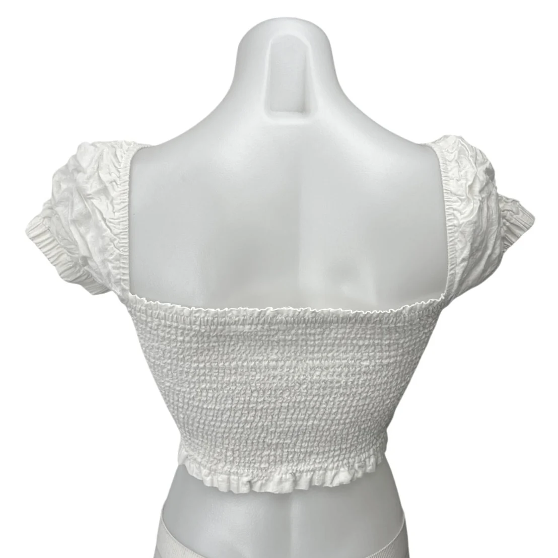 ASTR The Label Women's White Linen Blend Puff Sleeve Smocked Crop Top Size XS - Image 2