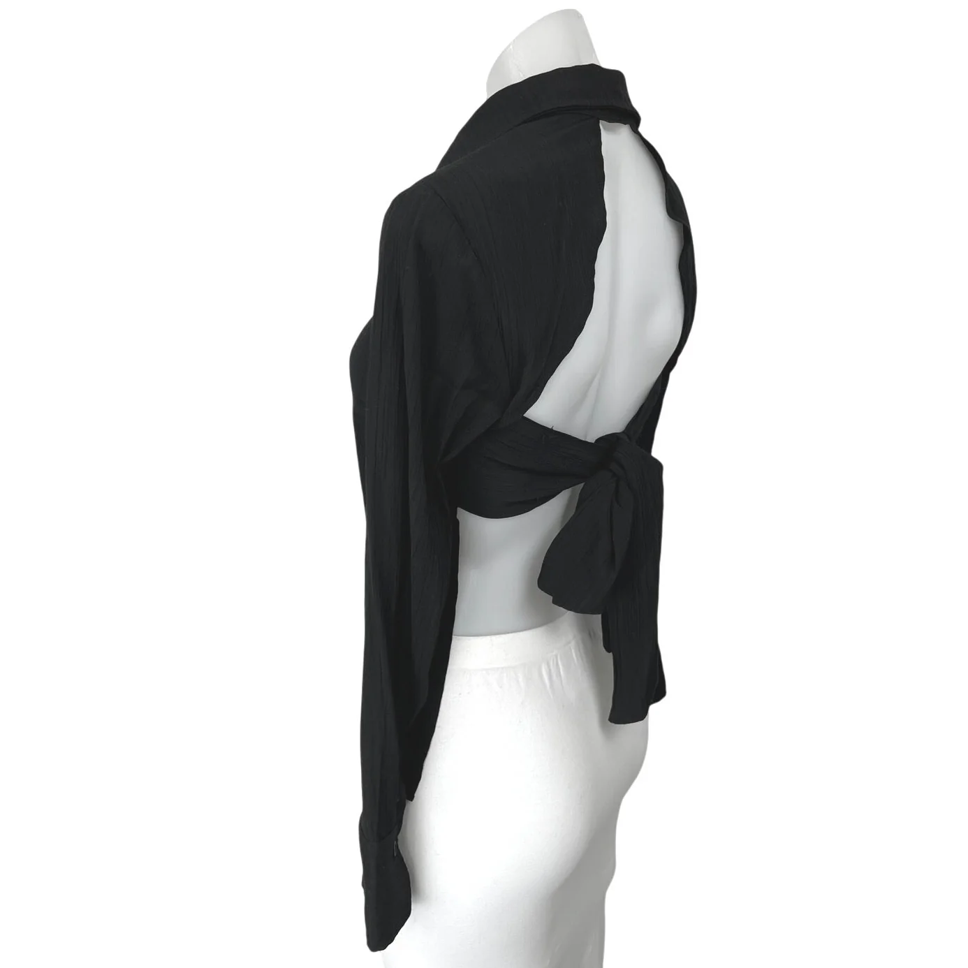 ASTR Women's Black Cutout Tie Back Long Sleeve Button Down Shirt Blouse Top XS - Image 2