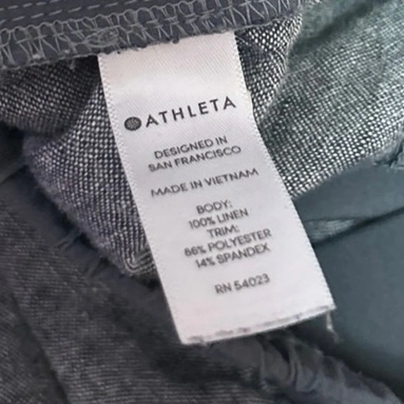 Athleta Bali 100% Linen Gray Straight Tapered Drawstring Ankle Trousers Pants 8 - Image 5