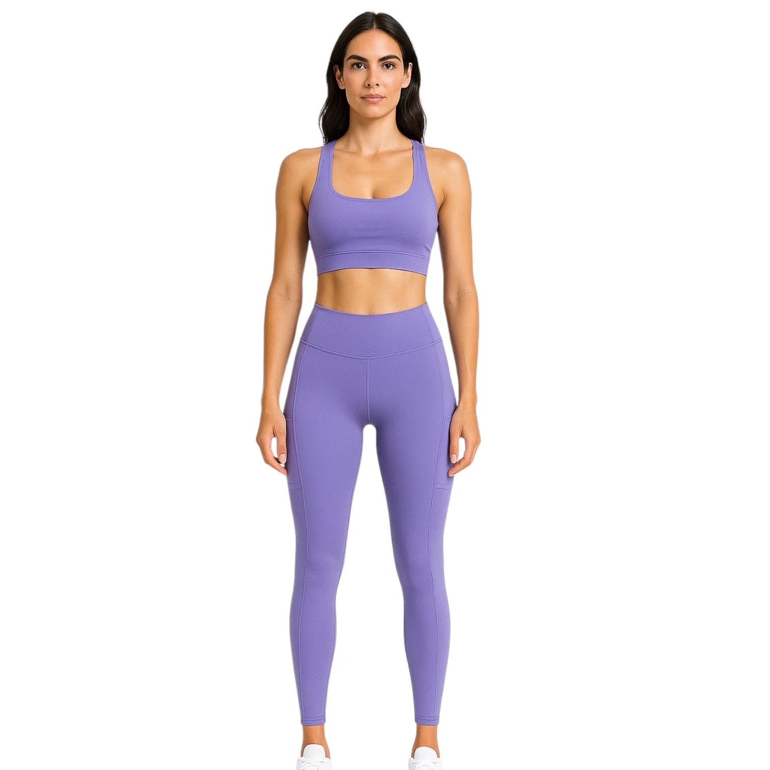 Athleta Purple Ultimate Stash Sports Bra Crop Top Leggings Pants 2 Pc Set XS/2XS - Image 2