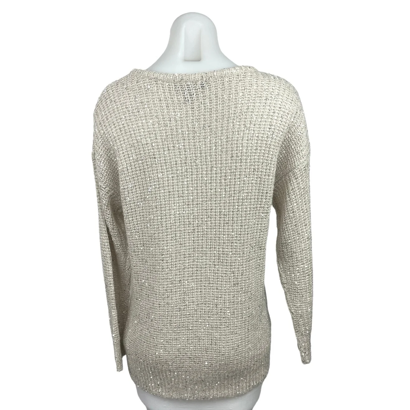 Atmosphere Women's Cream Sequins Ribbed Knit Long Sleeve Jumper Sweater Top Sz 6 - Image 2