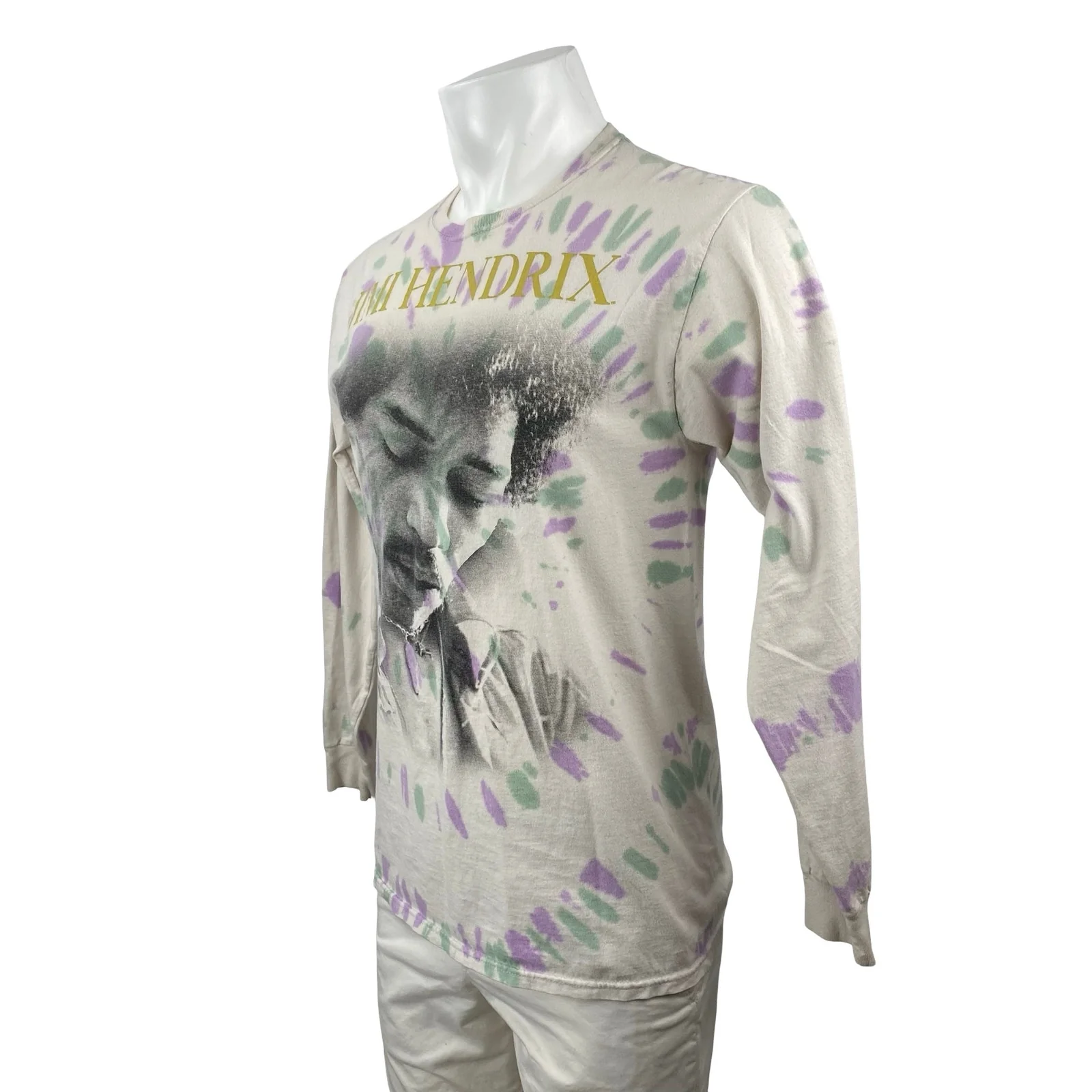 Authentic Hendrix Men's Beige Jimi Hendrix Tie Dye Long Sleeve T Shirt Tee Top M - Image 2