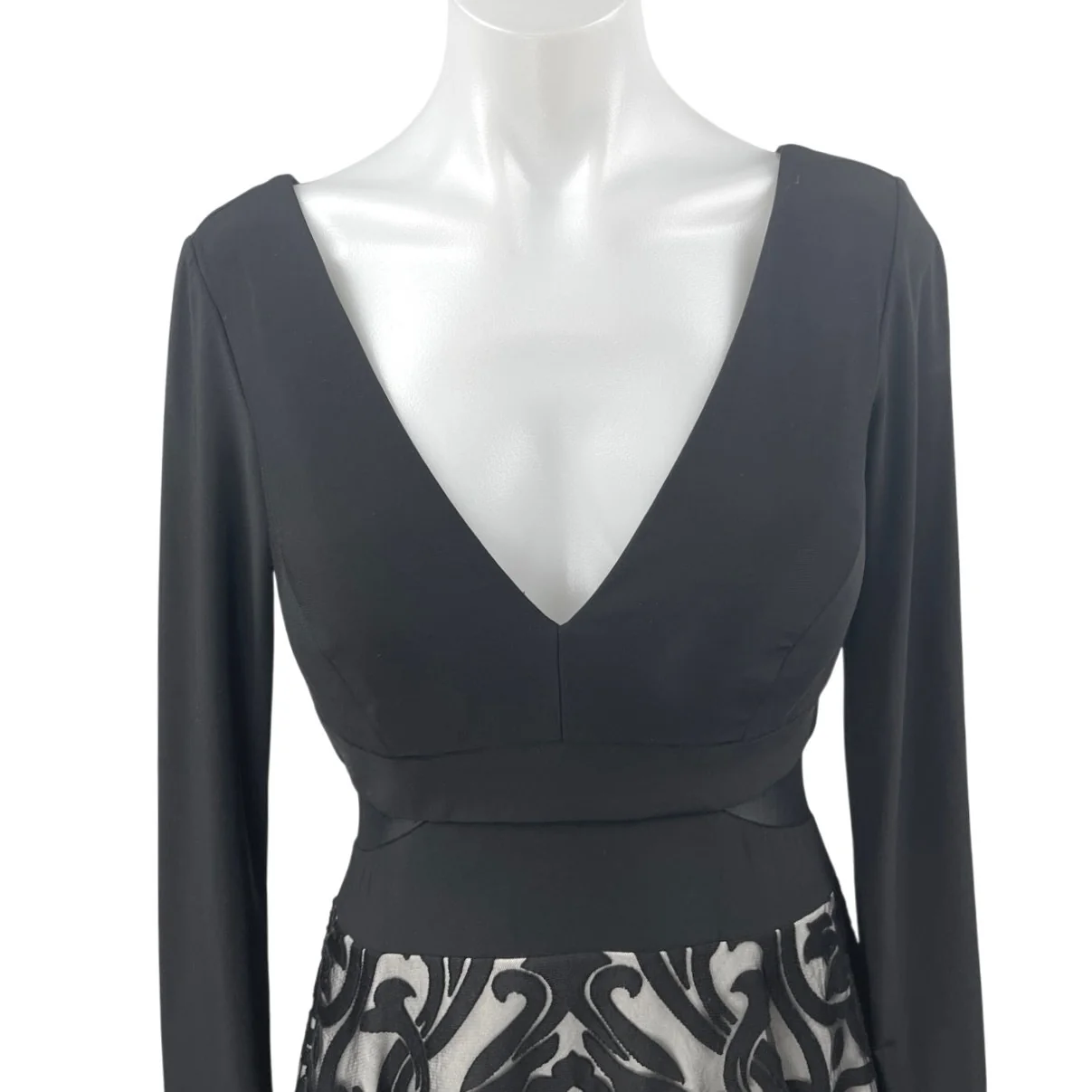 Avery G Women's Black Mesh Printed Long Sleeve V-Neck Mini Fit & Flare Dress 8 - Image 4