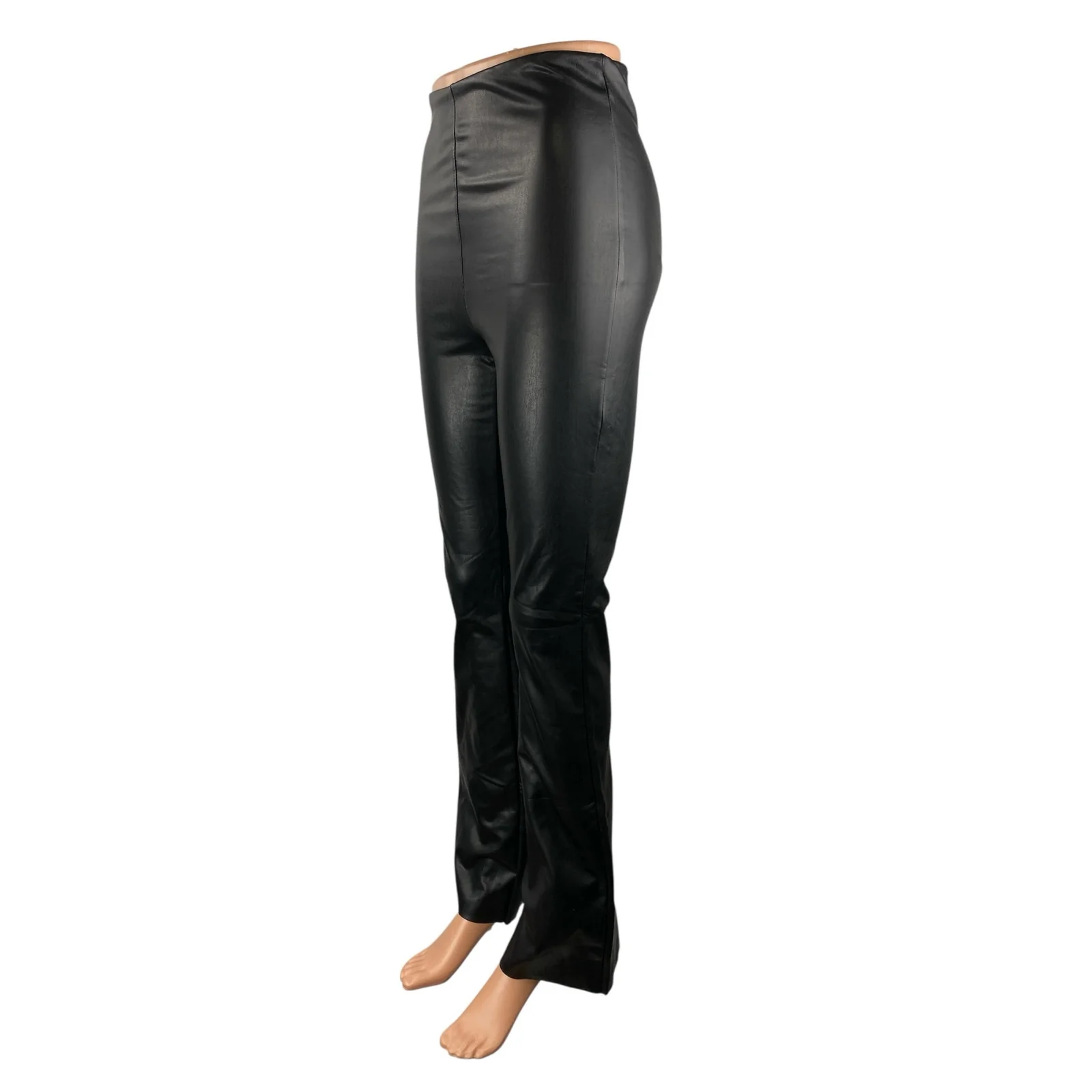 Bagatelle Women's Black Faux Leather Vegan Flared Bootcut Leggings Pants Size XS - Image 2