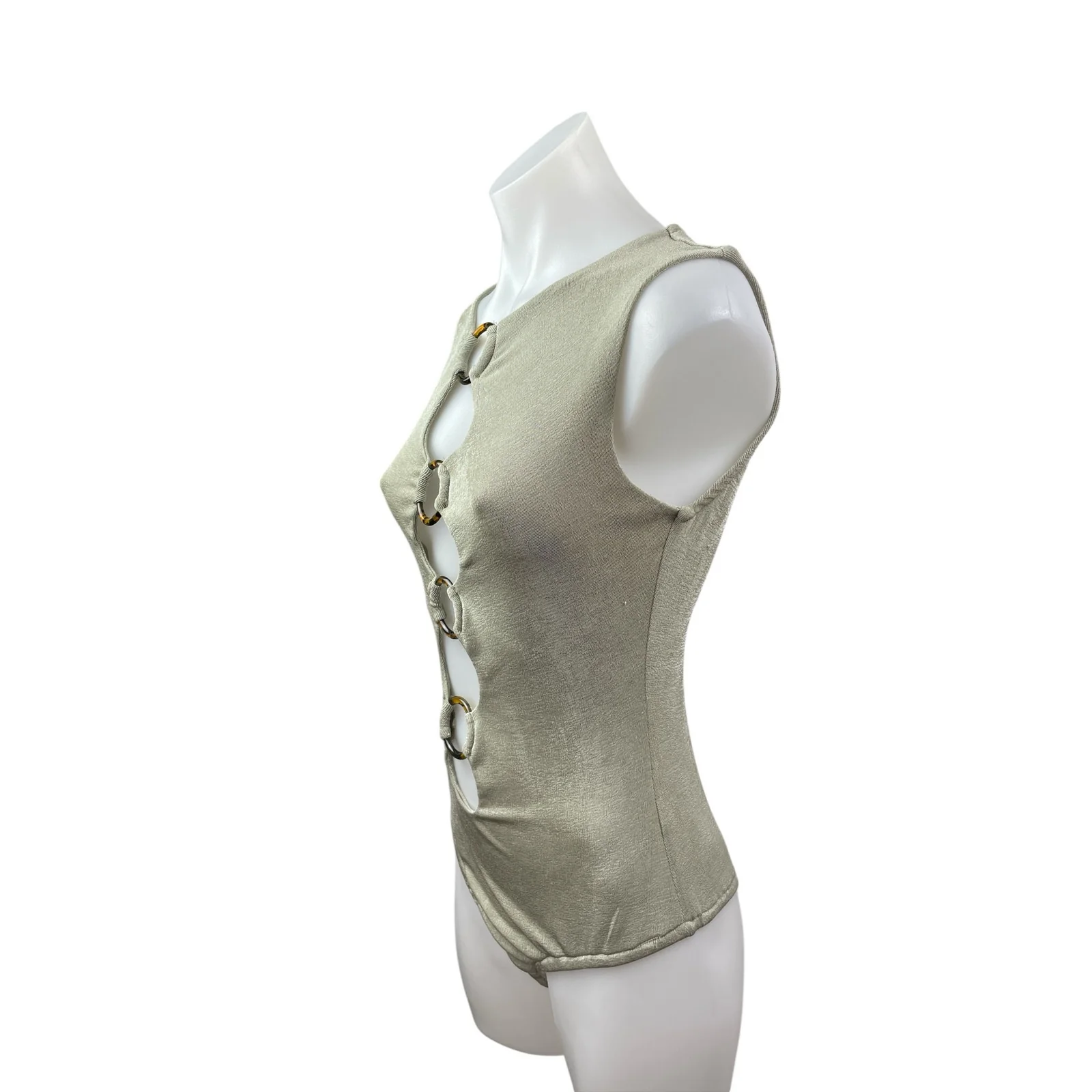 Bailey Rose O-Ring Cut Out Women's Green Sleeveless Slim Tank Bodysuit Top Sz M - Image 3