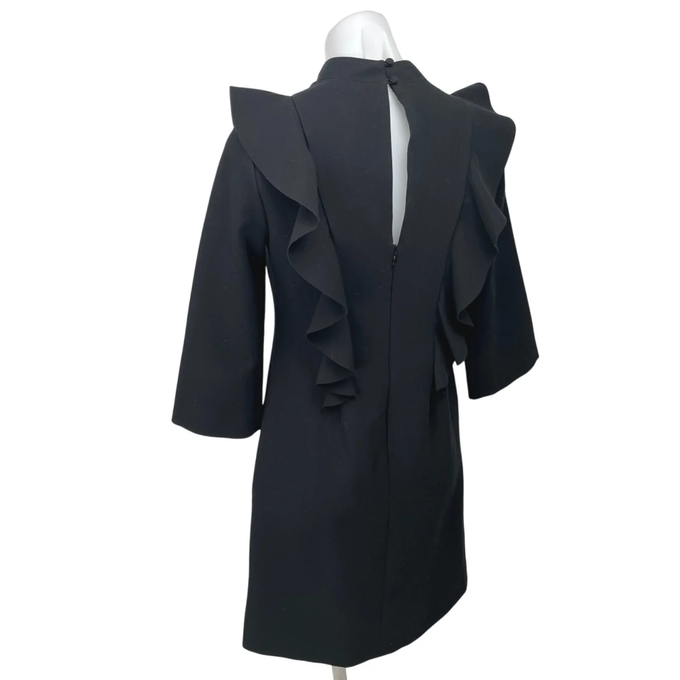 Banana Republic Black Ruffle Frill Mock Neck 3/4 Sleeve Mini Shift Dress Size 2 - Image 2