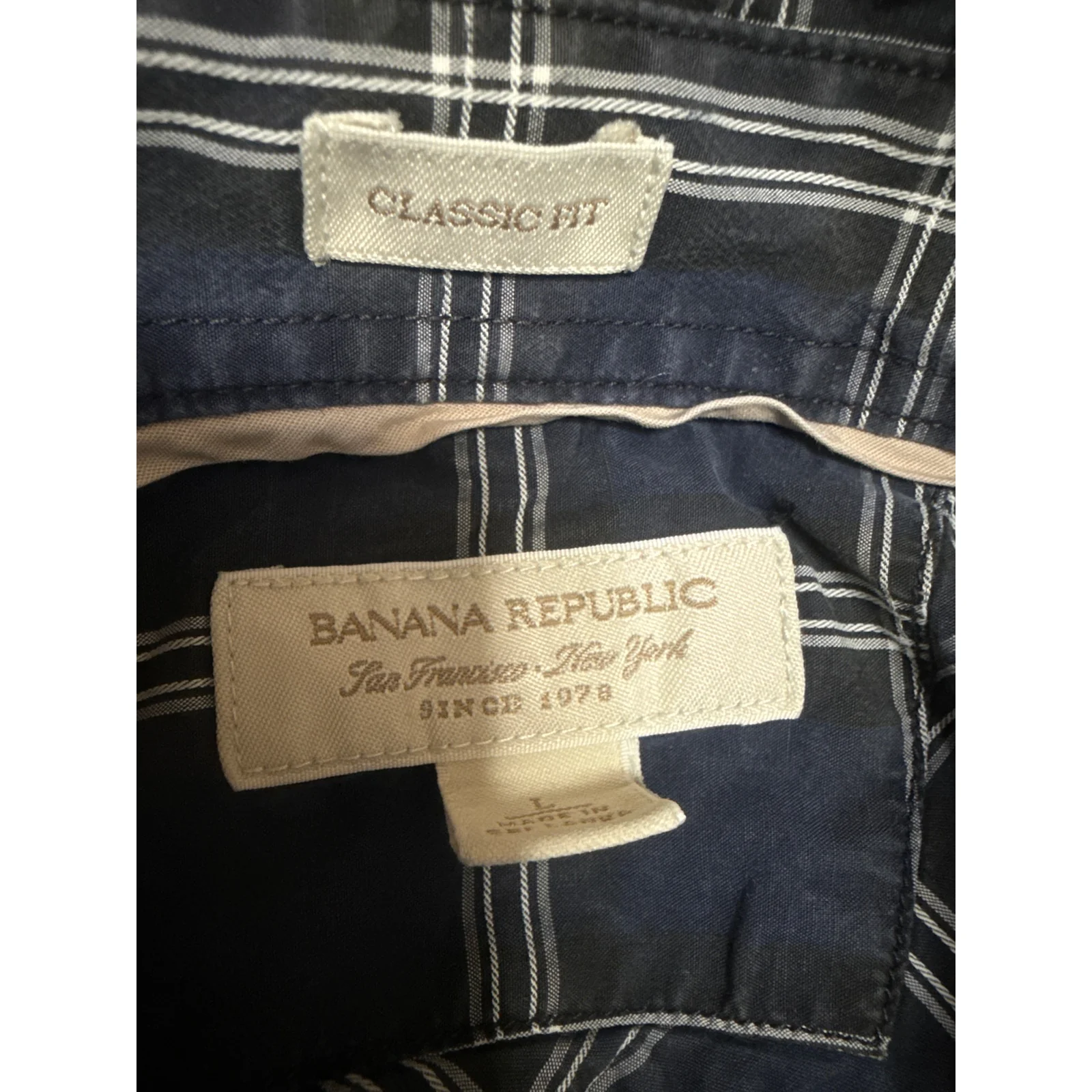 Banana Republic Men's Blue Plaid Classic Fit Long Sleeve Button Up Shirt Top L - Image 4