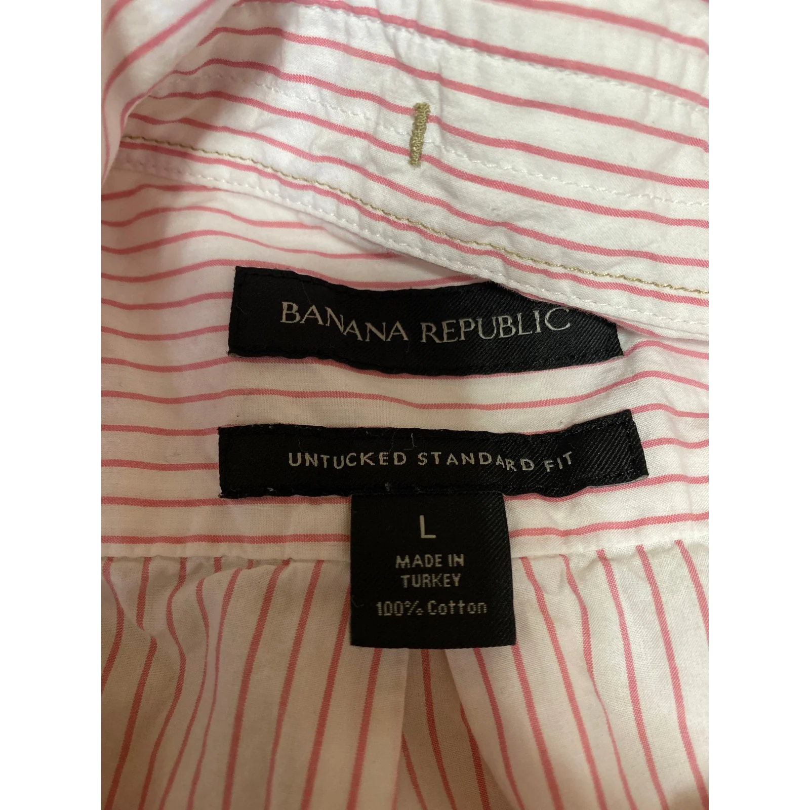 Banana Republic Untucked Men's Pink White Striped Long Sleeve Button Shirt Top L - Image 3