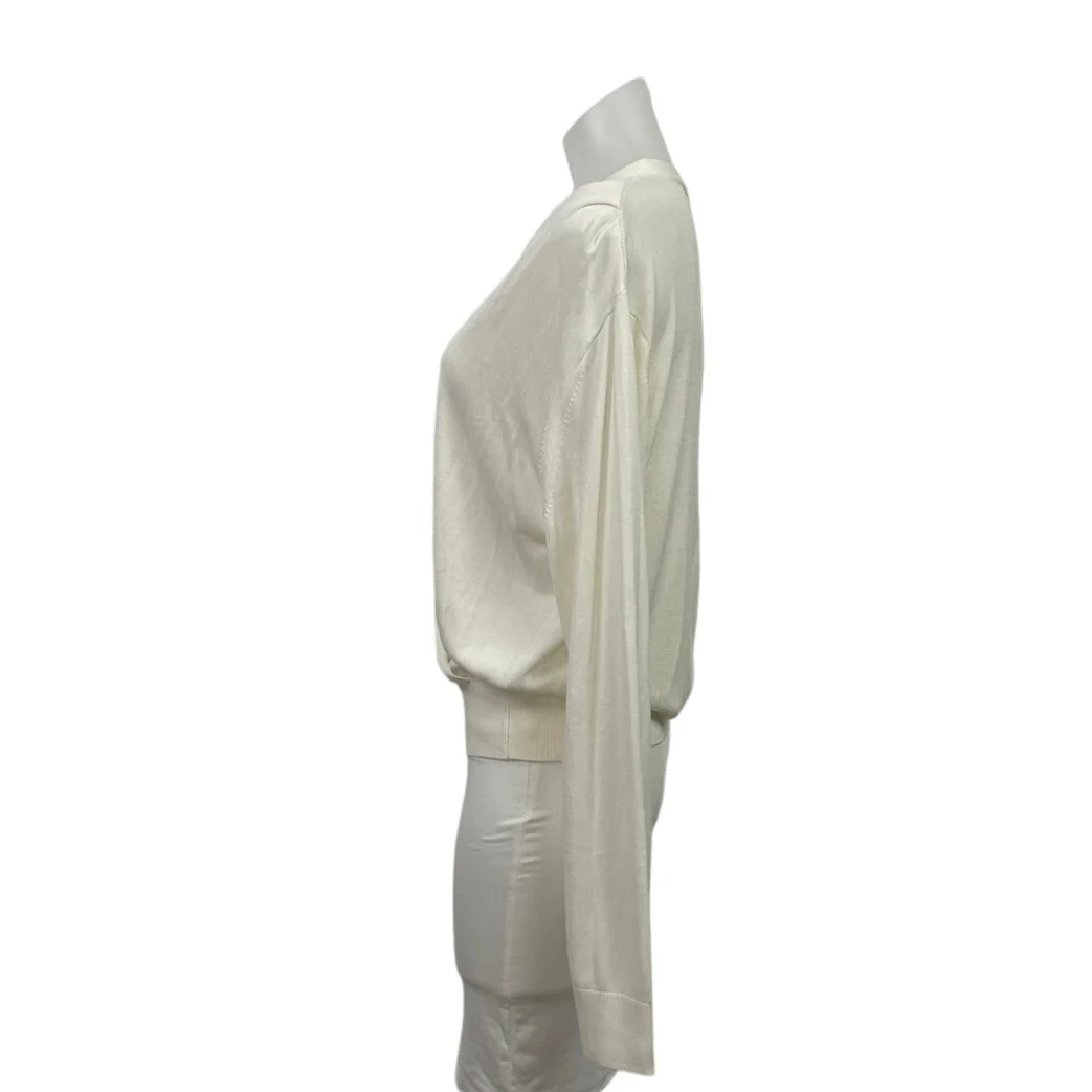 Banana Republic White Long Sleeve V Neck Faux Wrap Surplice Blouse Top Size L - Image 2