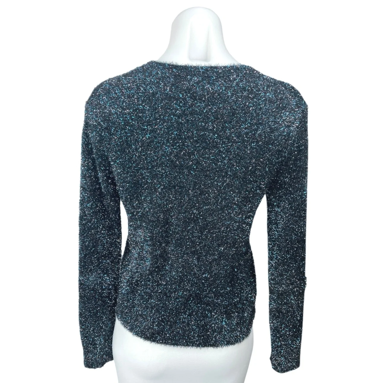 Banana Republic Women's Black Blue Metallic Long Sleeve Pullover Sweater Top XS - Image 2
