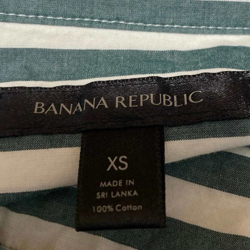 Banana Republic Women's Green White Striped Long Sleeve Button Up Shirt Top XS - Image 3
