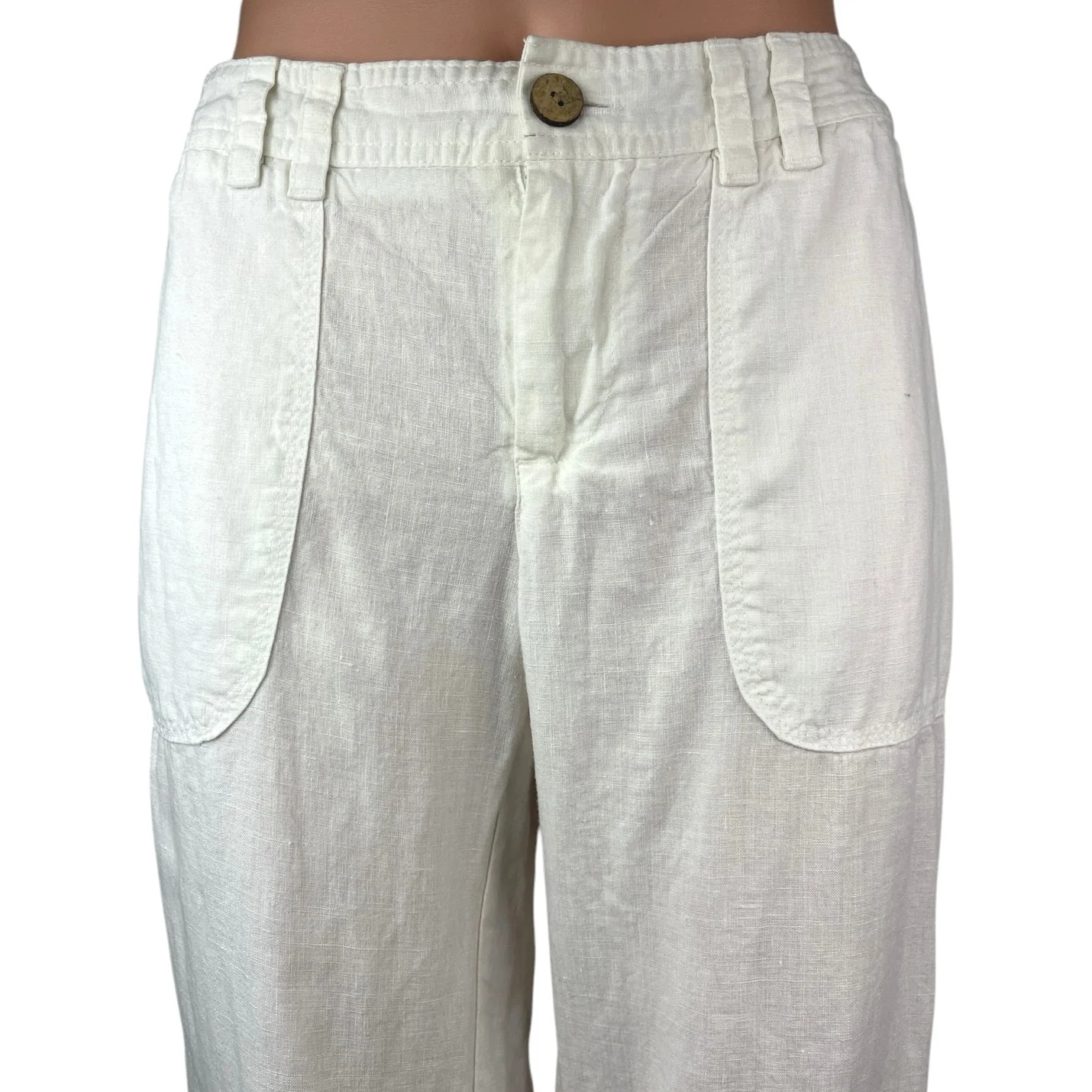 Banana Republic Women's White Linen Mid Rise Straight Wide Leg Trousers Pants 8 - Image 4
