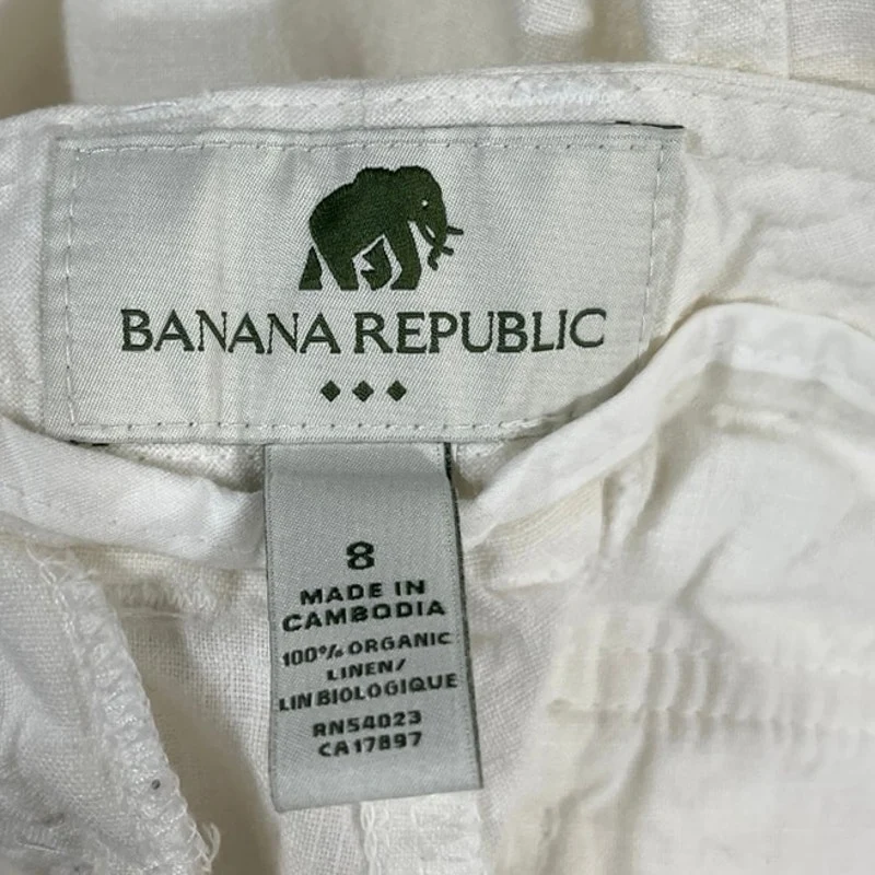 Banana Republic Women's White Linen Mid Rise Straight Wide Leg Trousers Pants 8 - Image 5