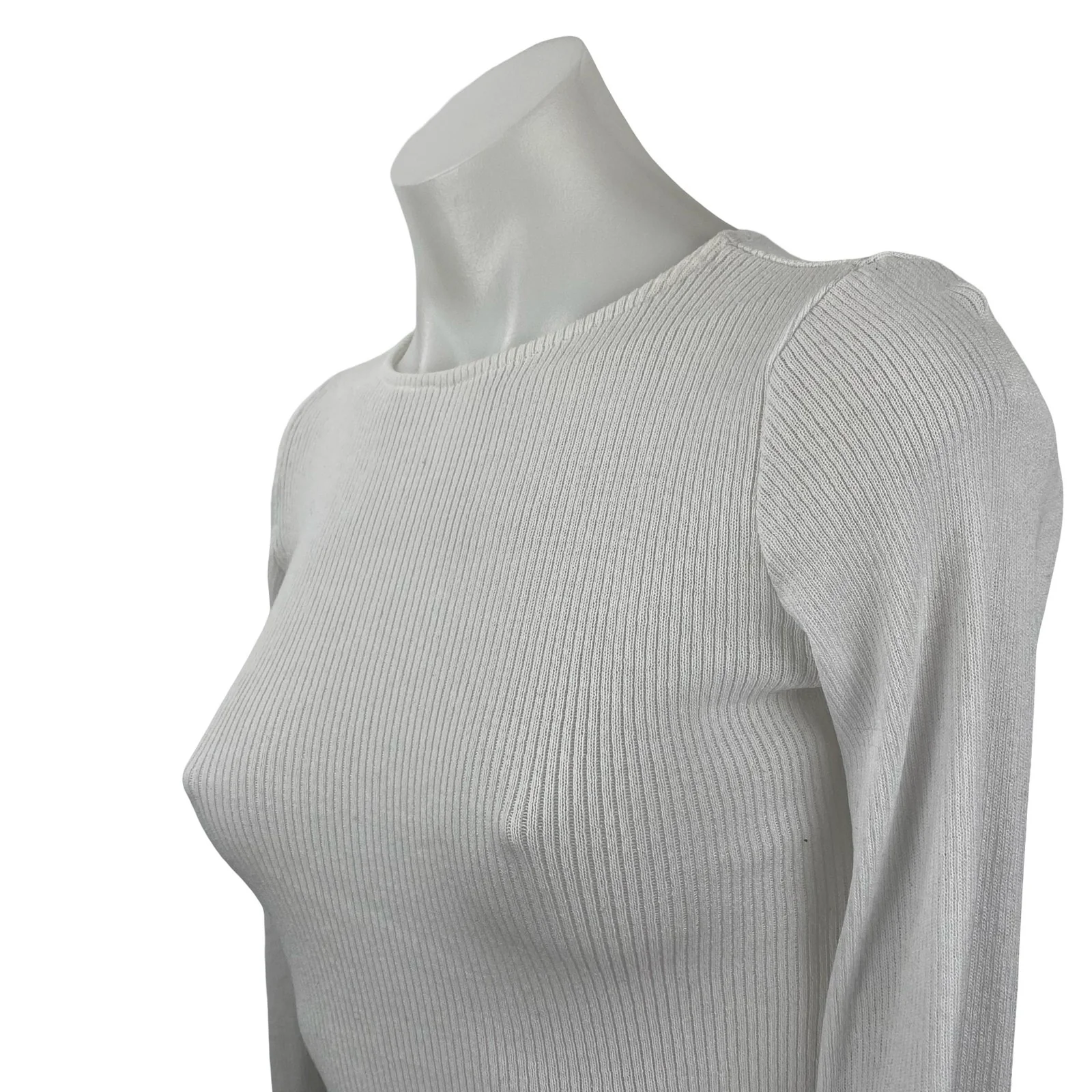Bayse Women's White Ribbed Knit Crew Neck Long Sleeve T Shirt Tee Top Size XS - Image 3