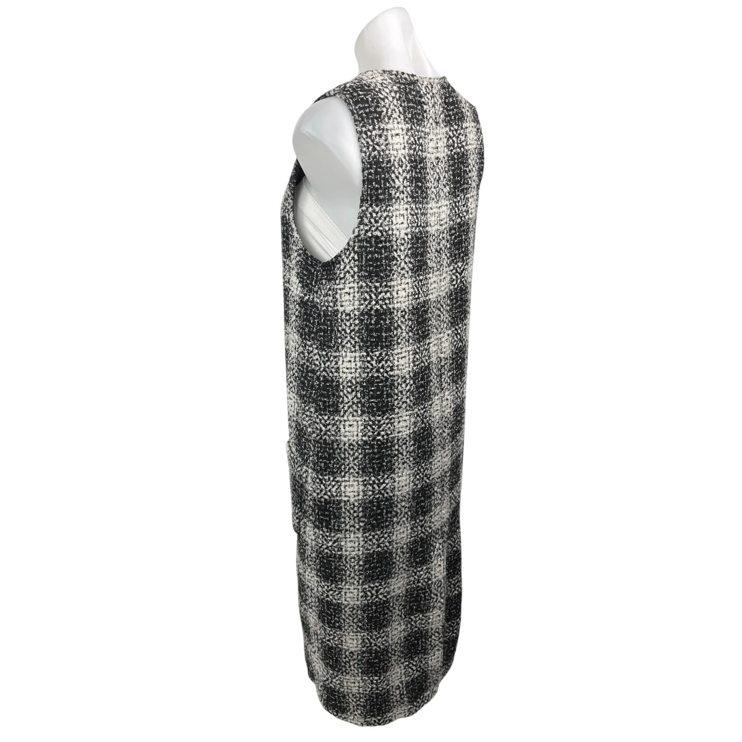 BCBGeneration Black White Plaid Sleeveless Midi Cardigan Coat Jacket Size S - Image 2