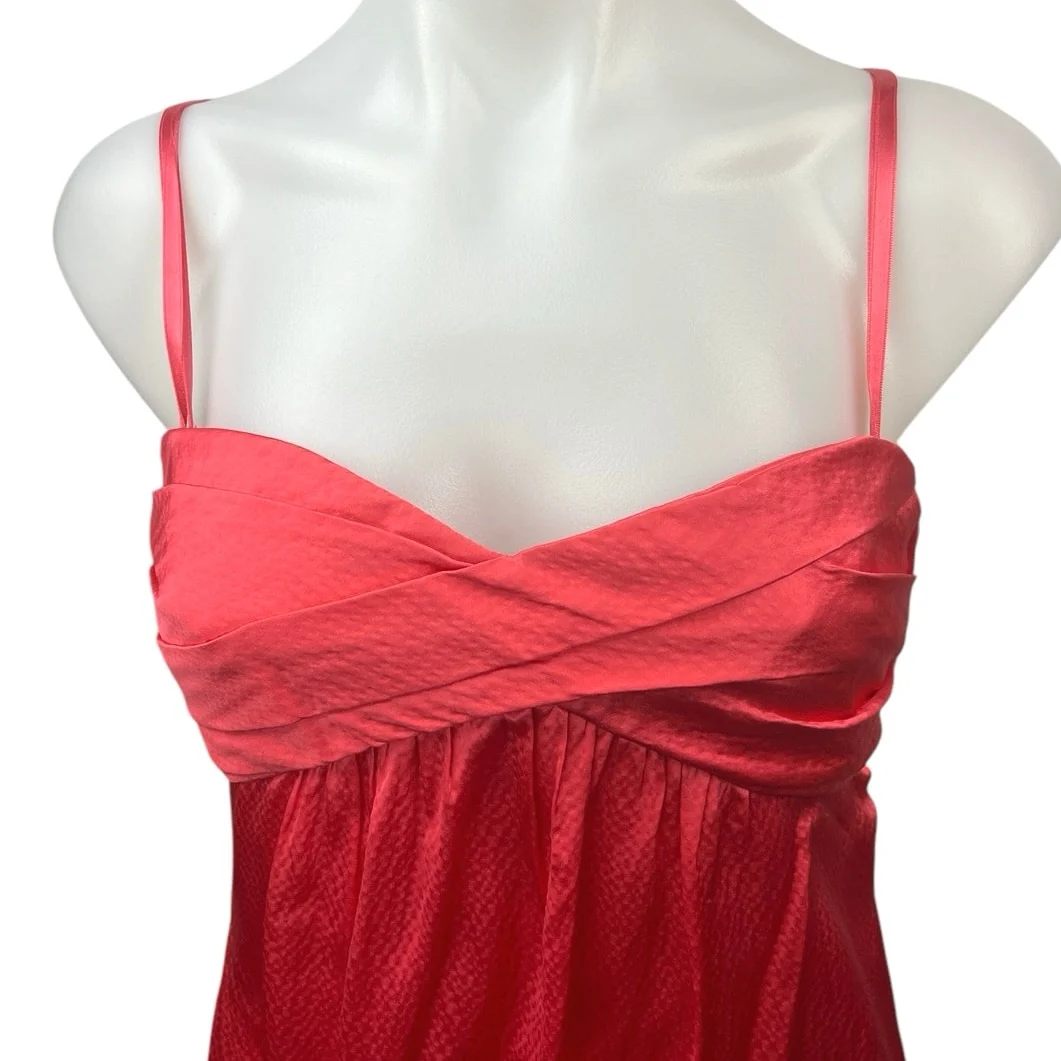 BCBGMaxazria Pink 100% Silk Bow Spaghetti Cami Camisole Mini Tank Slip Dress 2 - Image 3