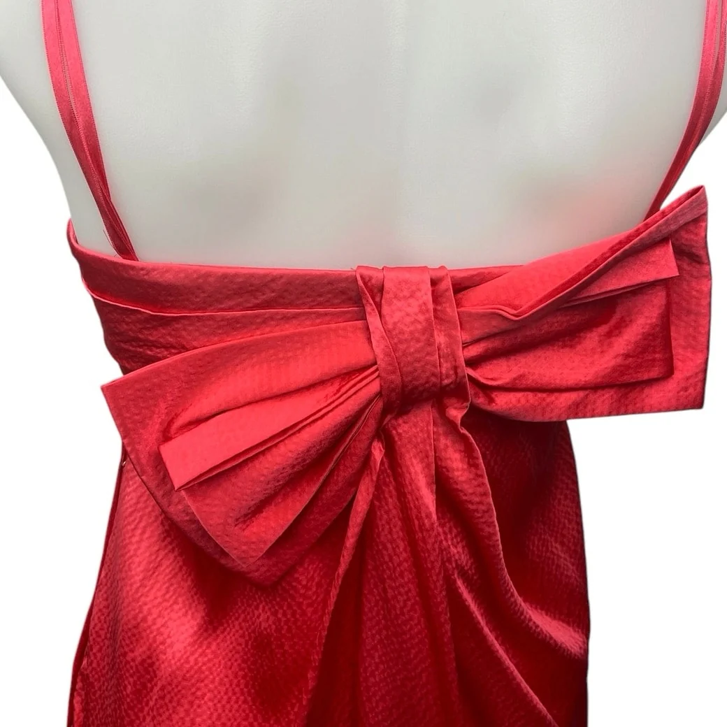 BCBGMaxazria Pink 100% Silk Bow Spaghetti Cami Camisole Mini Tank Slip Dress 2 - Image 4