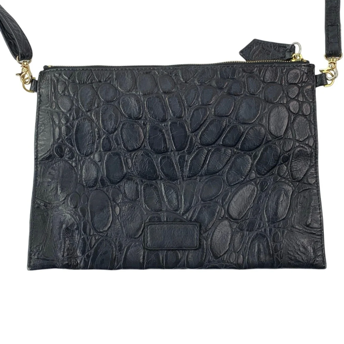 Beau & Ro Womens Black Croc Faux Leather Vegan Crossbody Clutch Purse Handbag OS - Image 2