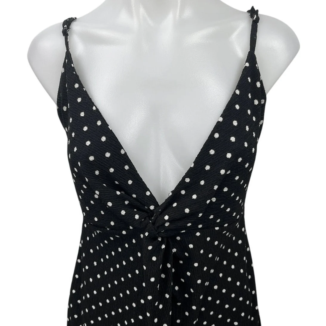 Bershka Black White Polka Dots Sleeveless Deep V Tulip Mini Sheath Dress Size L - Image 3