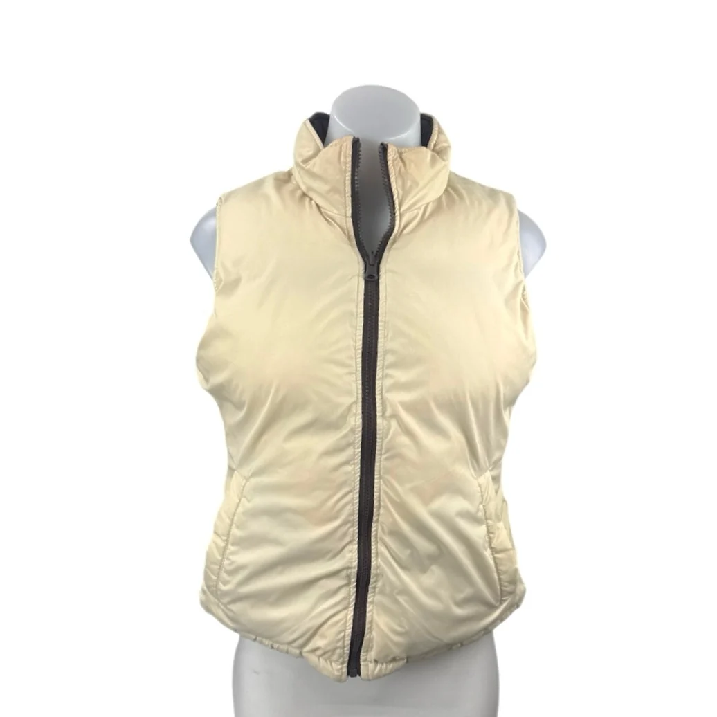 Big Chill Womens Brown Cream Reversible Zip Up Puffer Quilted Vest Jacket Size 8 - Image 4