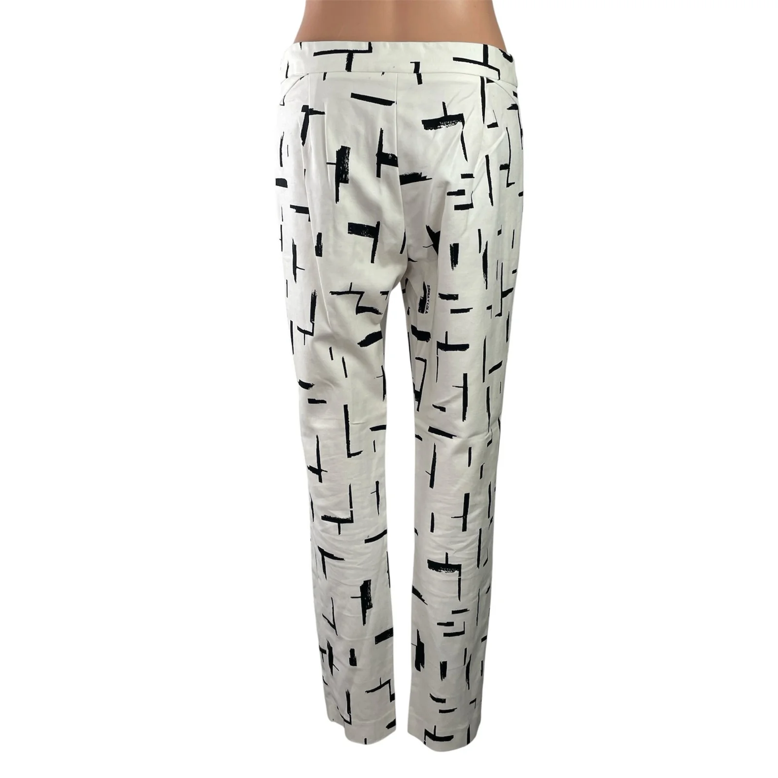 Bimba Y Lola Women's White Black Abstract High Rise Straight Trousers Pants 8 - Image 3