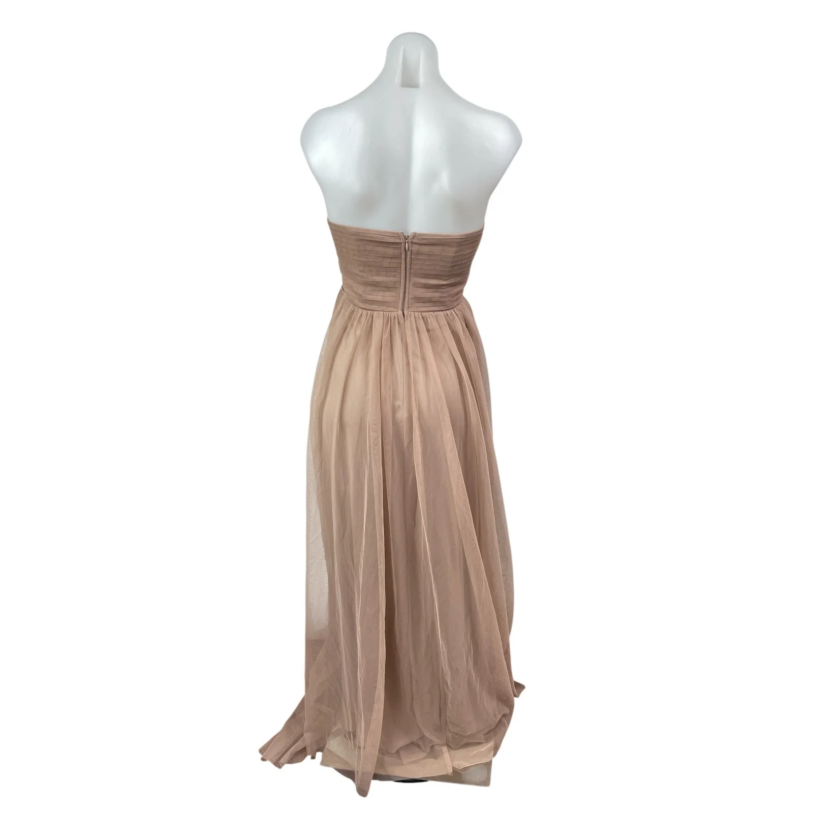Birdy Grey Nude Beige Strapless Sweetheart Pleated Bridesmaid Gown Dress Size XS - Image 4