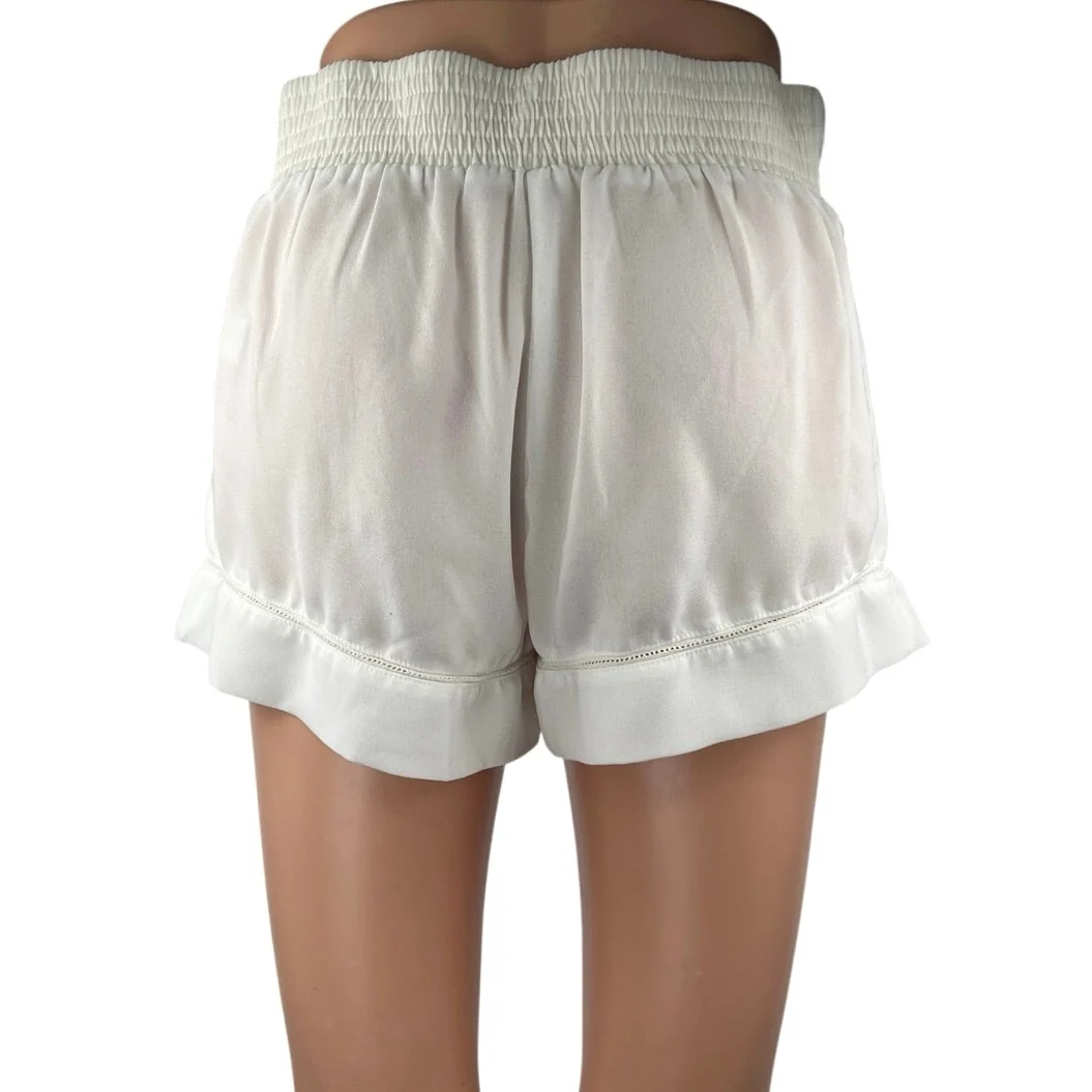 Bishop + Young White High Waisted Semi Sheer Smocked Casual Mini Shorts Size XS - Image 3