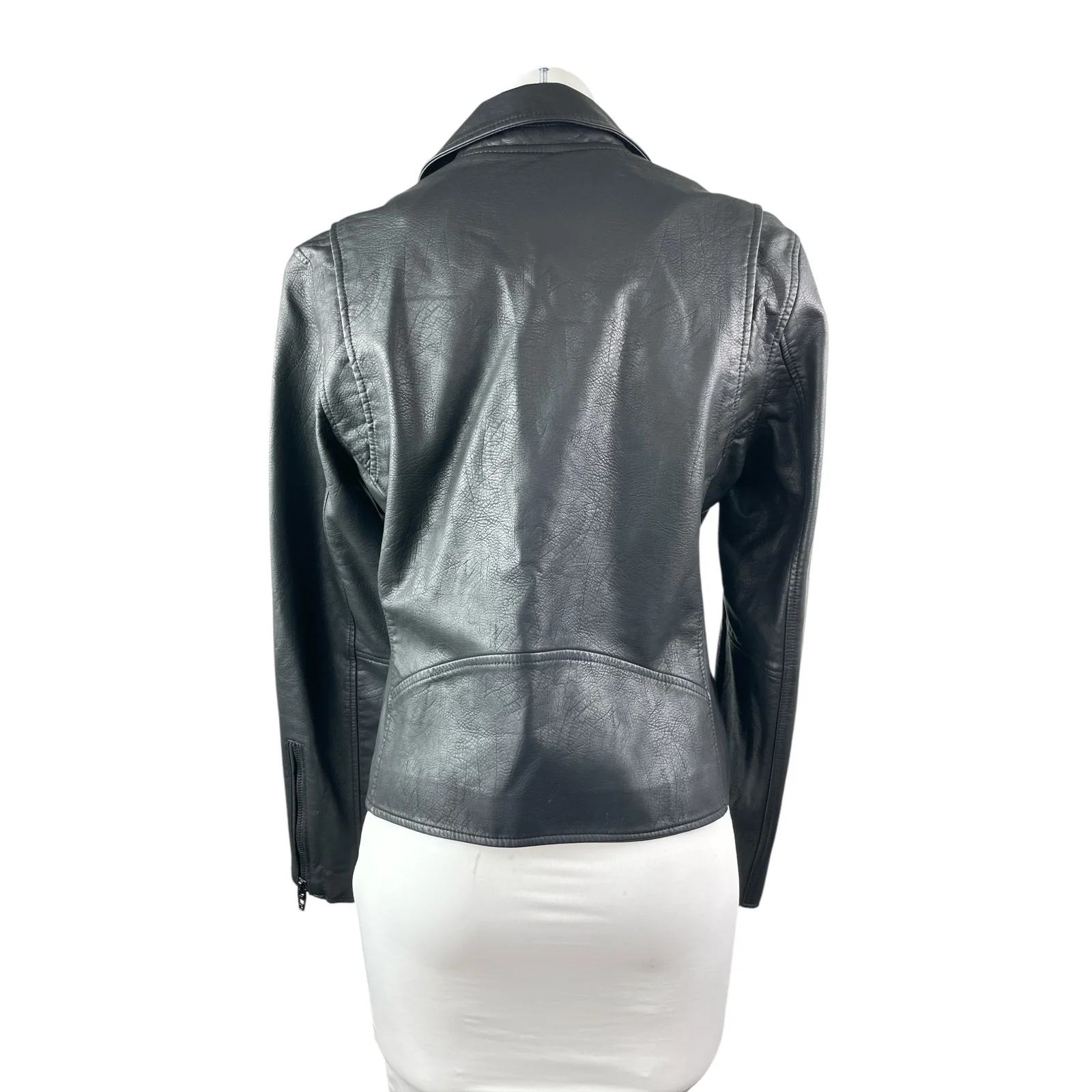 BlankNYC Black Faux Leather Vegan Long Sleeve Motorcycle Biker Coat Jacket Sz M - Image 4