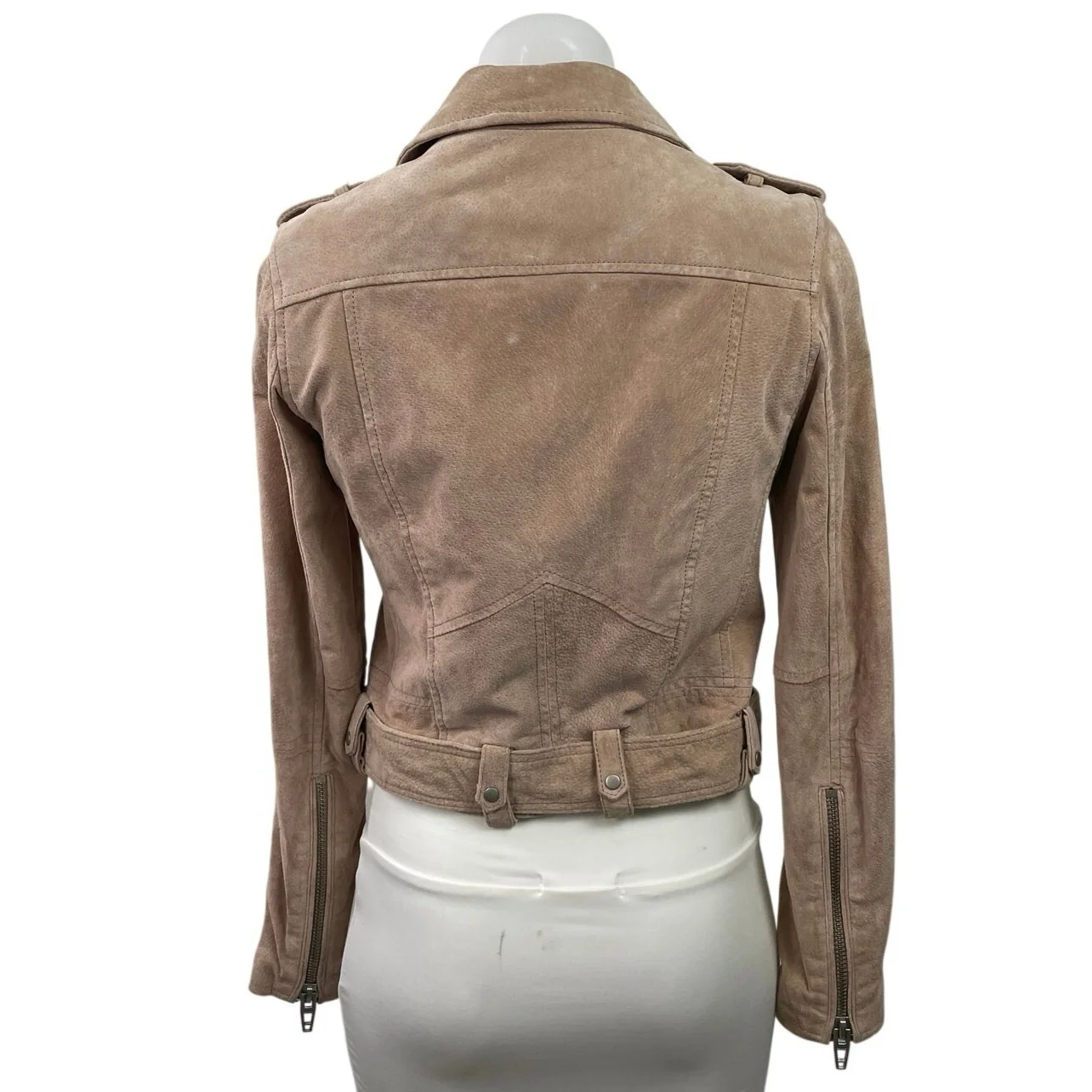 BlankNYC Women's Beige 100% Leather Suede Zip Cropped Biker Moto Jacket Size S - Image 3