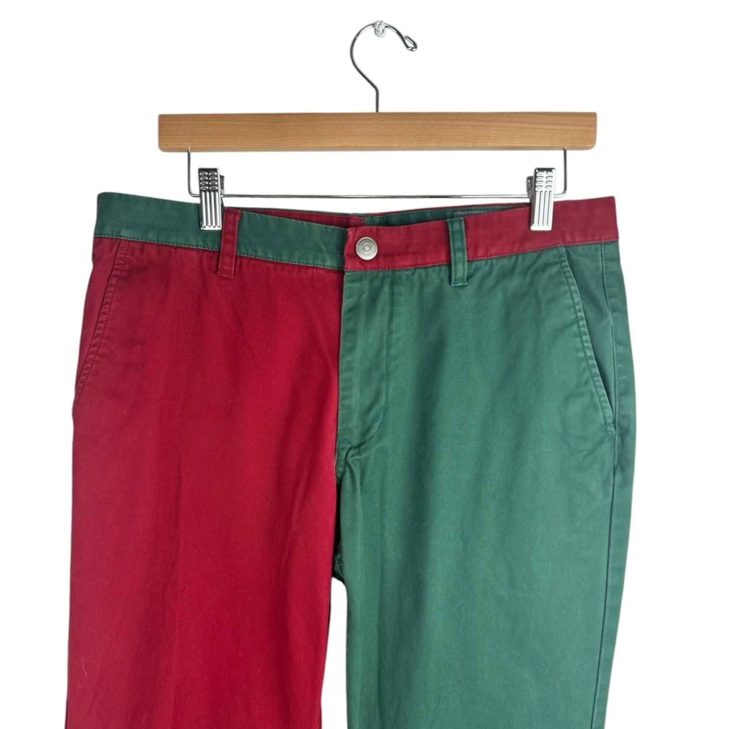 Bonobos Panta Clause Men's Red Green Colorblock Straight Leg Trousers Pants 33 - Image 3